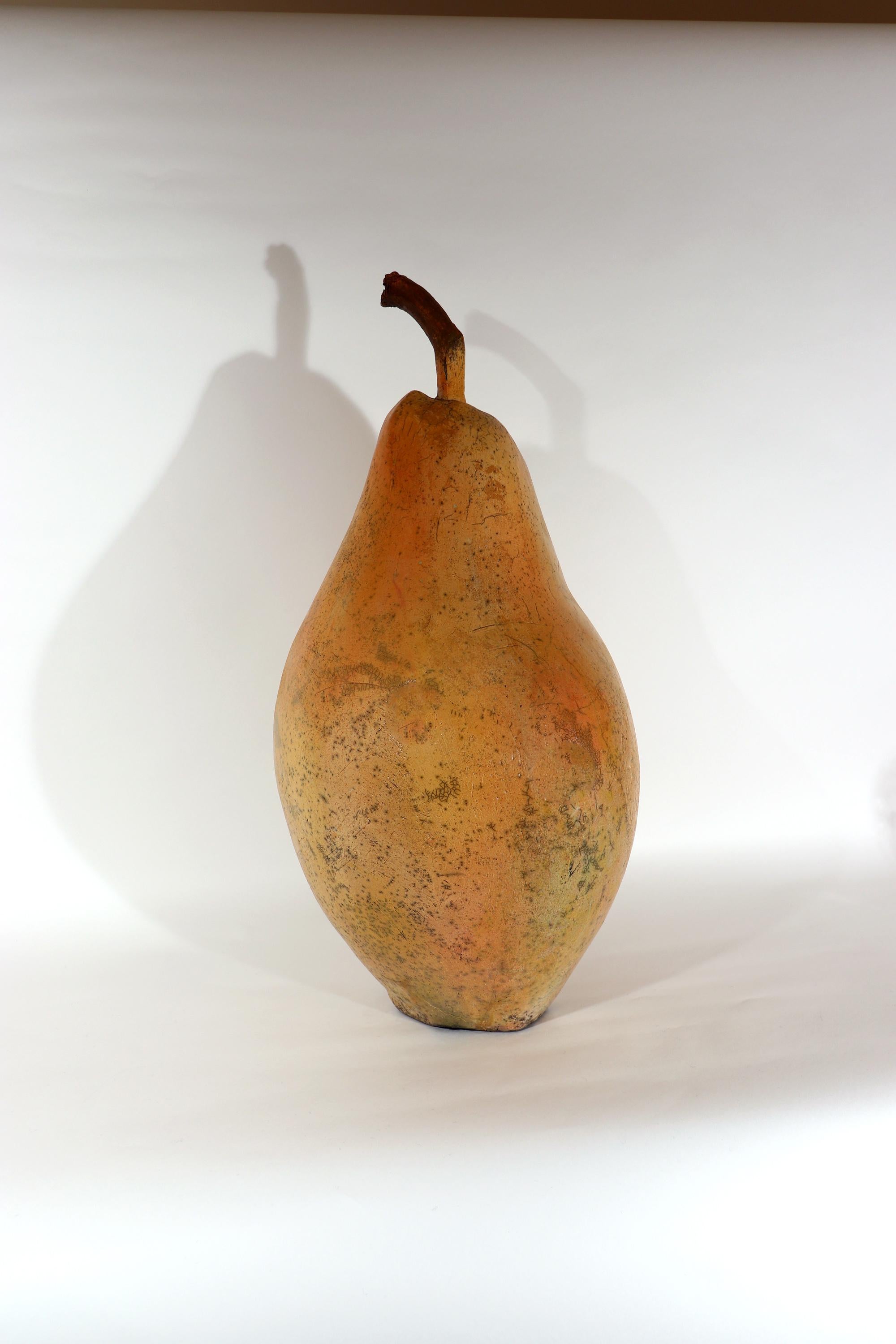 American Oversized Raku Pottery Sculpture of a Pear by Renzo Faggioll For Sale