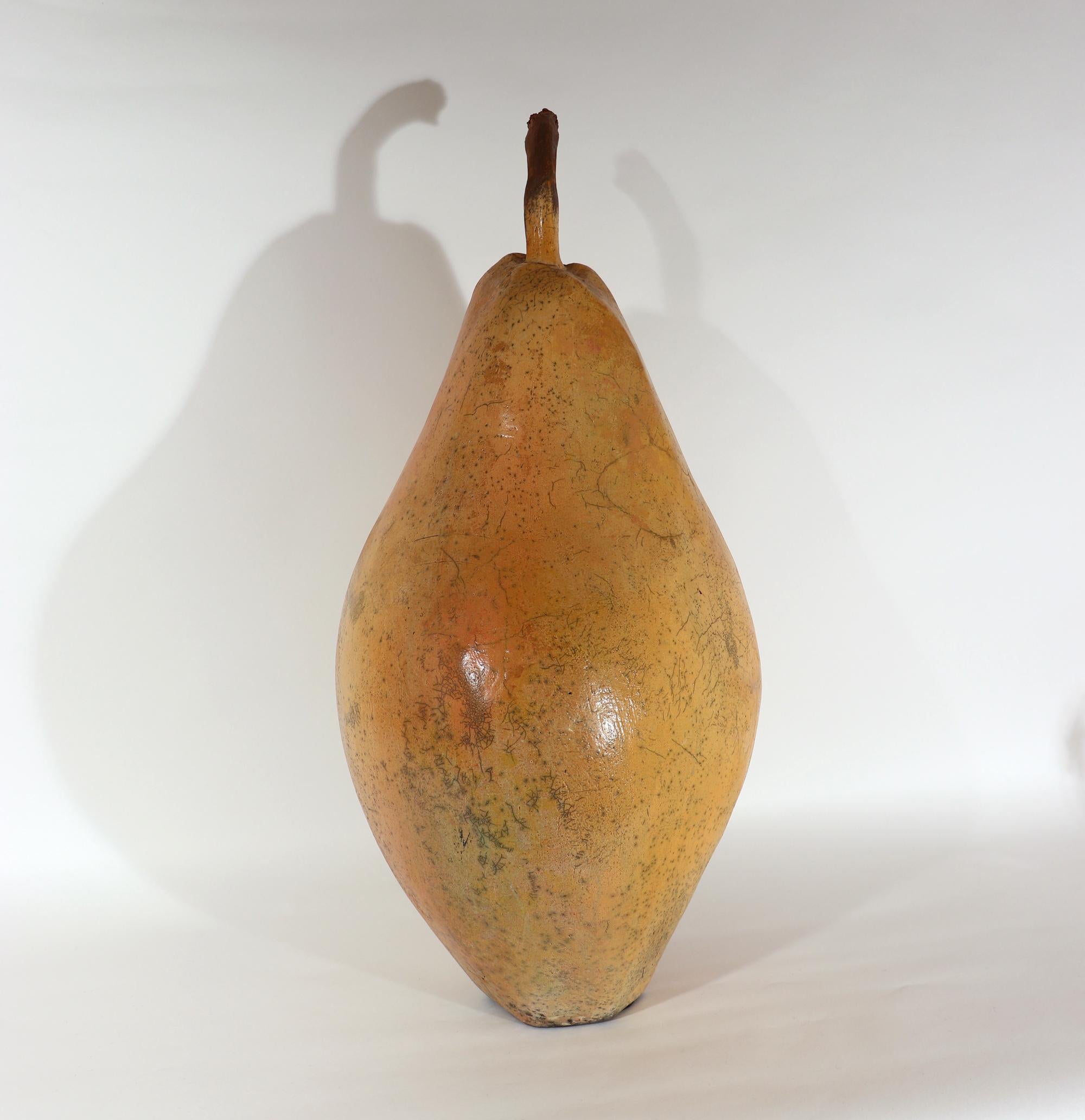 Oversized Raku Pottery Sculpture of a Pear by Renzo Faggioll In Good Condition For Sale In Downingtown, PA