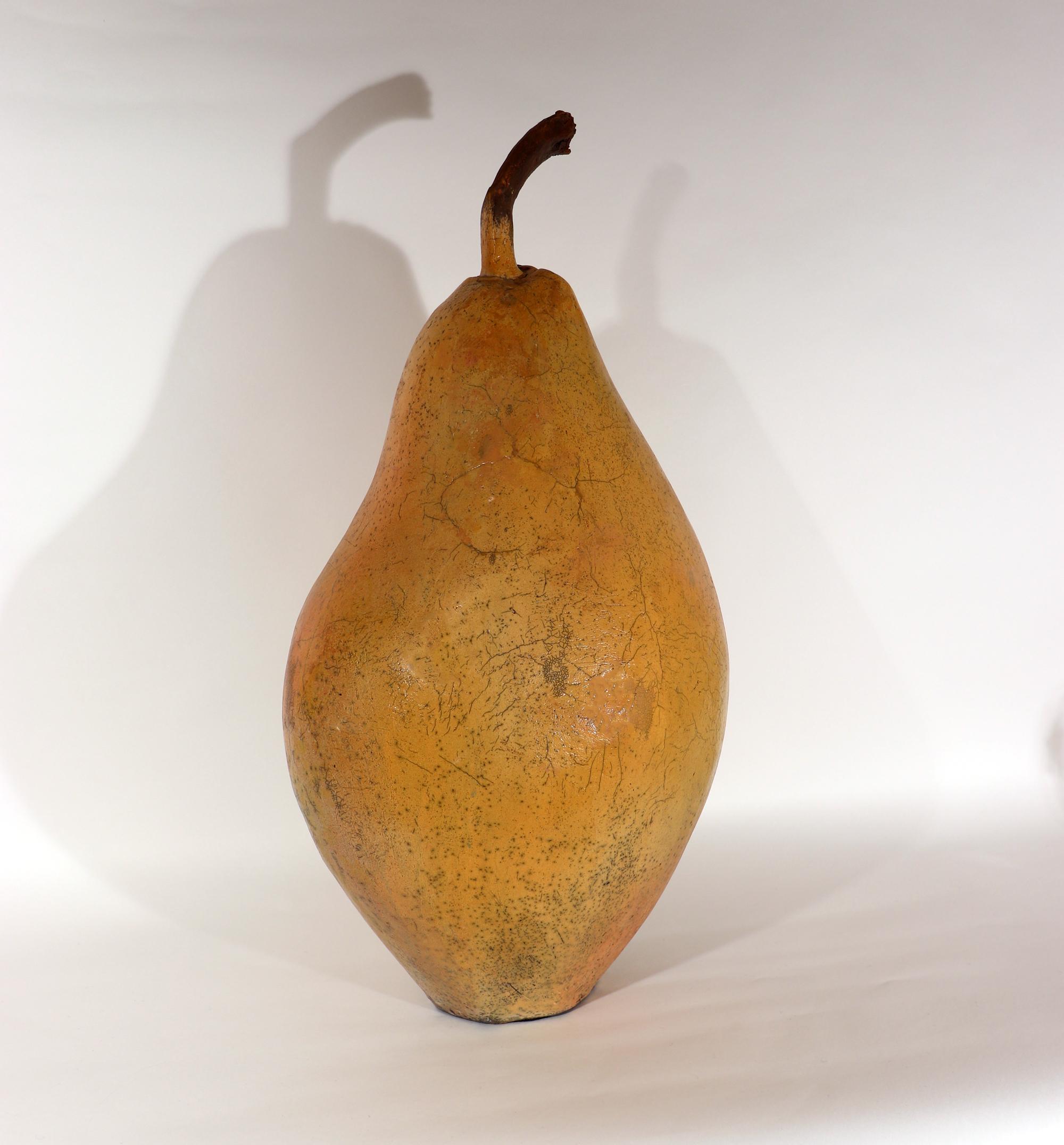Late 20th Century Oversized Raku Pottery Sculpture of a Pear by Renzo Faggioll For Sale