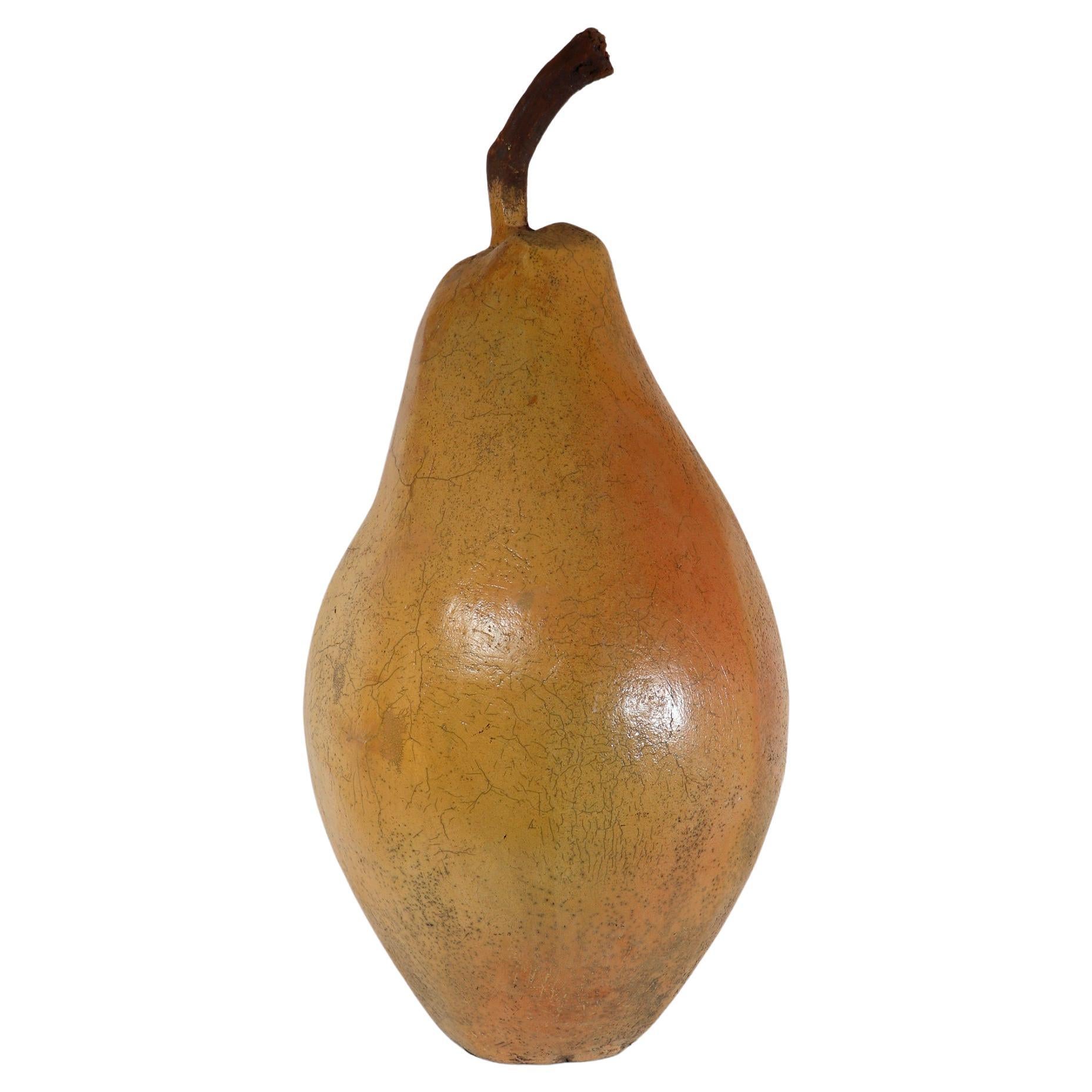 Oversized Raku Pottery Sculpture of a Pear by Renzo Faggioll For Sale