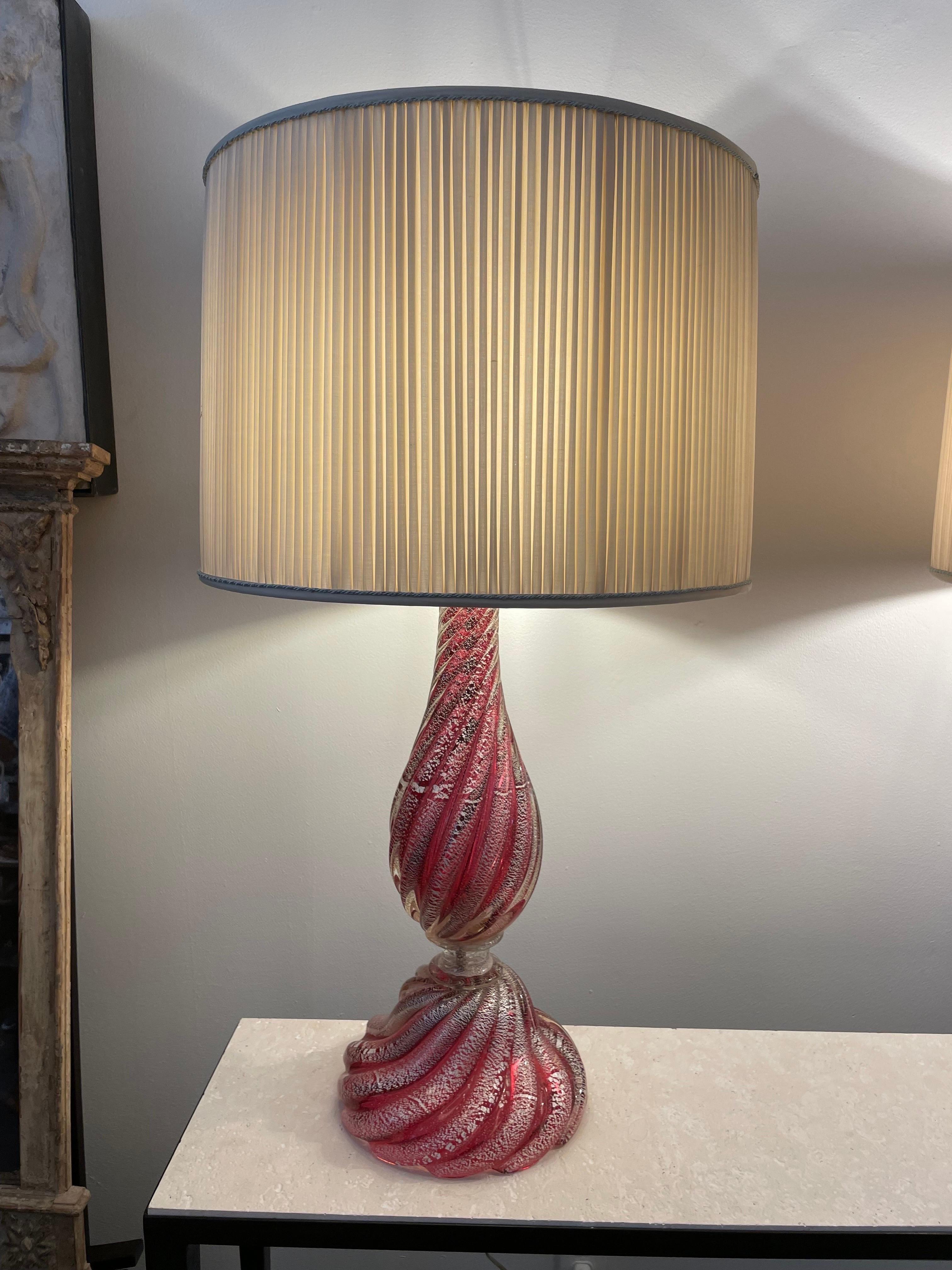Oversized Raspberry Murano Glass Lamps W/ Silver Foil Inclusions by Barovier For Sale 5