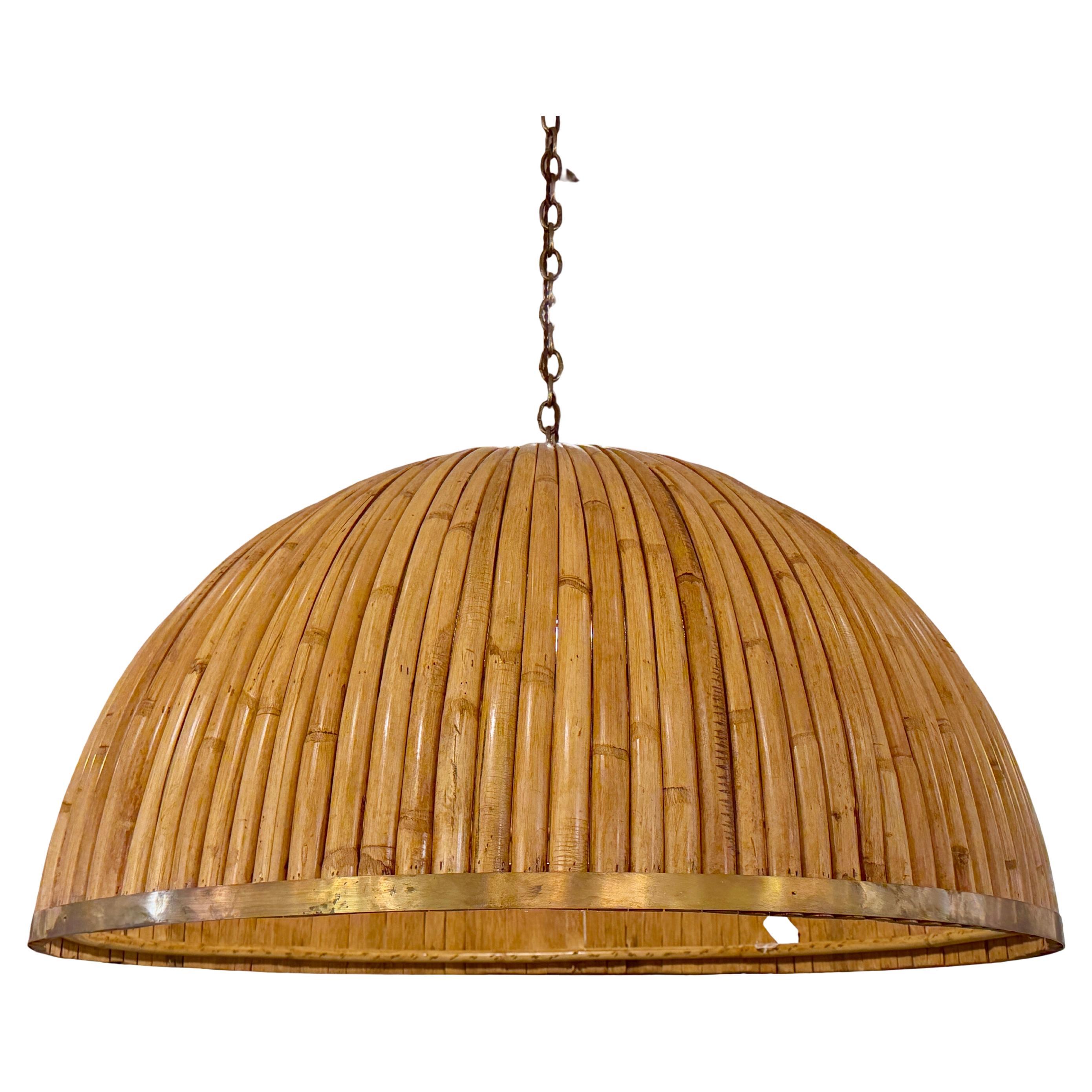 Oversized Rattan Umbrella Style Dome Pendant Light For Sale