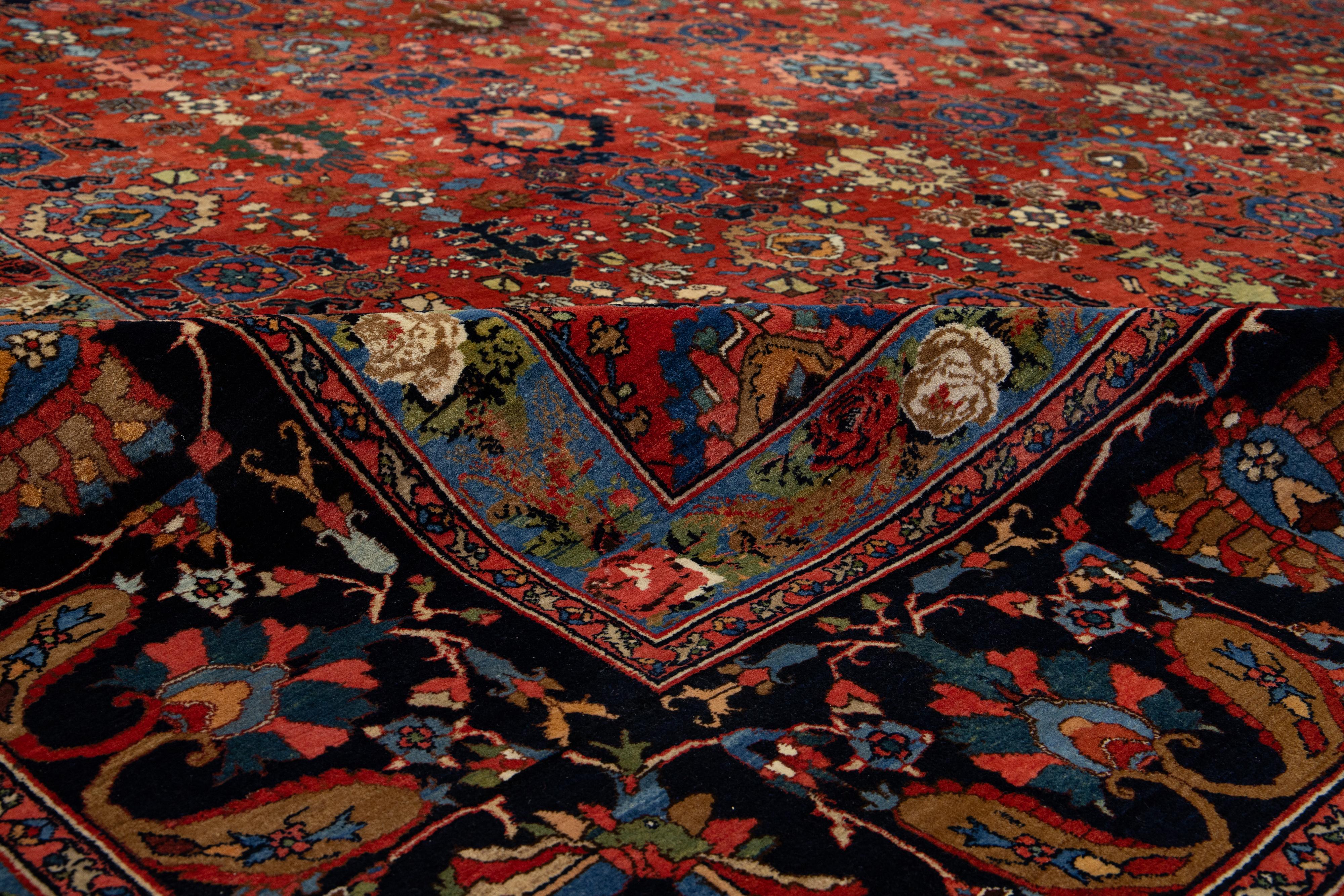 Tapis Bidjar rouge surdimensionné, fabriqué à la main, entièrement recouvert de laine, des années 1900 en vente 2