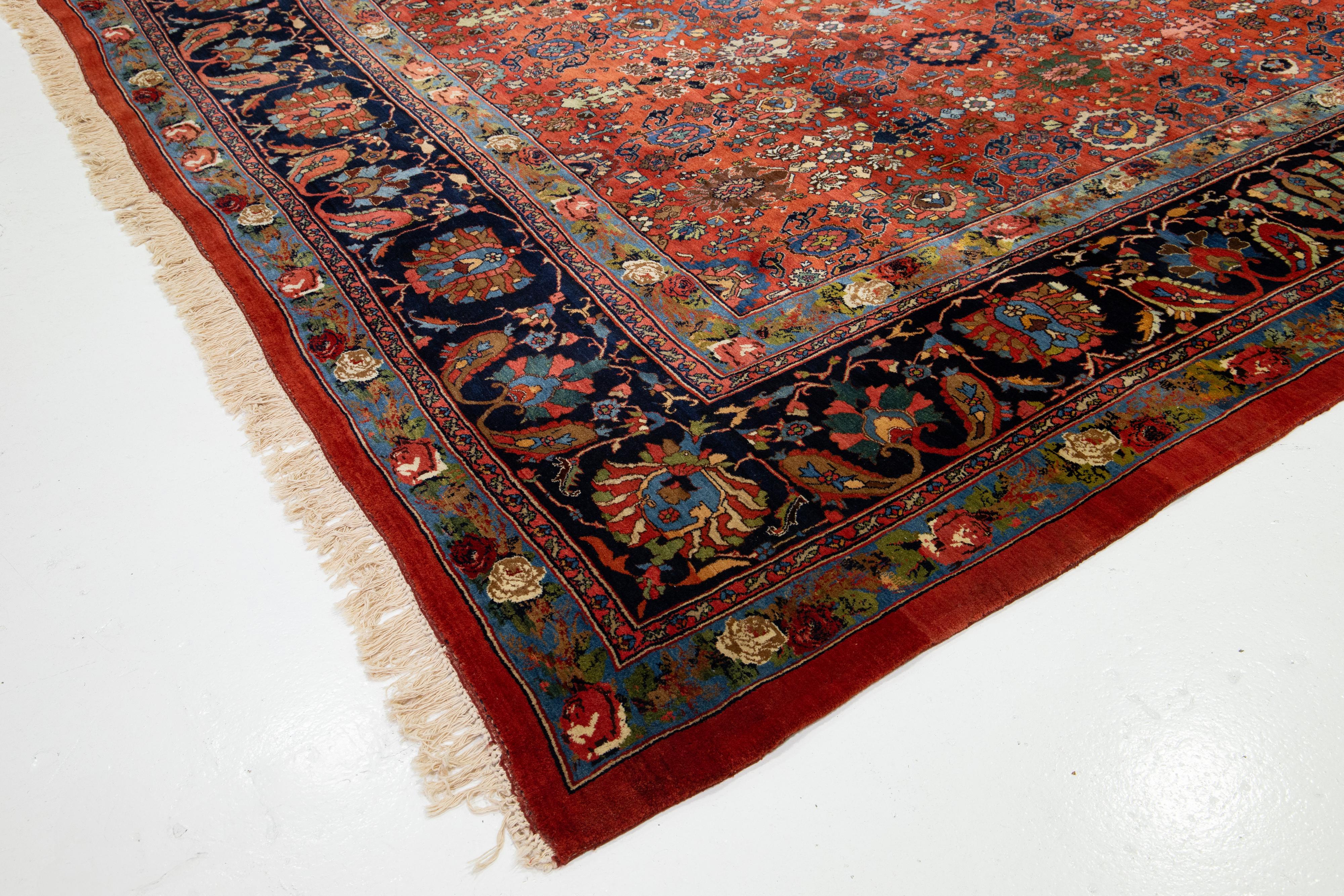 Tapis Bidjar rouge surdimensionné, fabriqué à la main, entièrement recouvert de laine, des années 1900 en vente 3