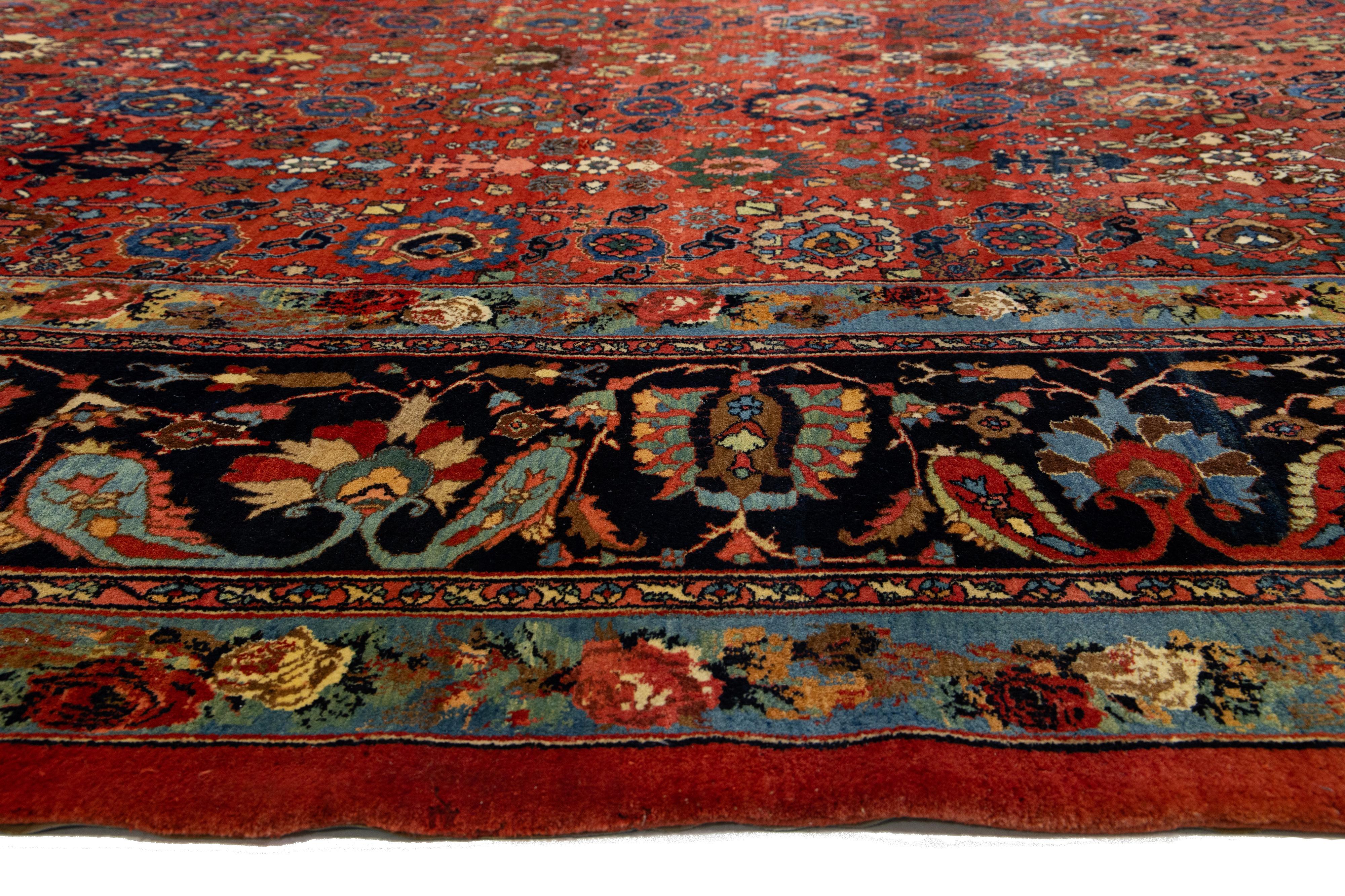 Tapis Bidjar rouge surdimensionné, fabriqué à la main, entièrement recouvert de laine, des années 1900 en vente 4
