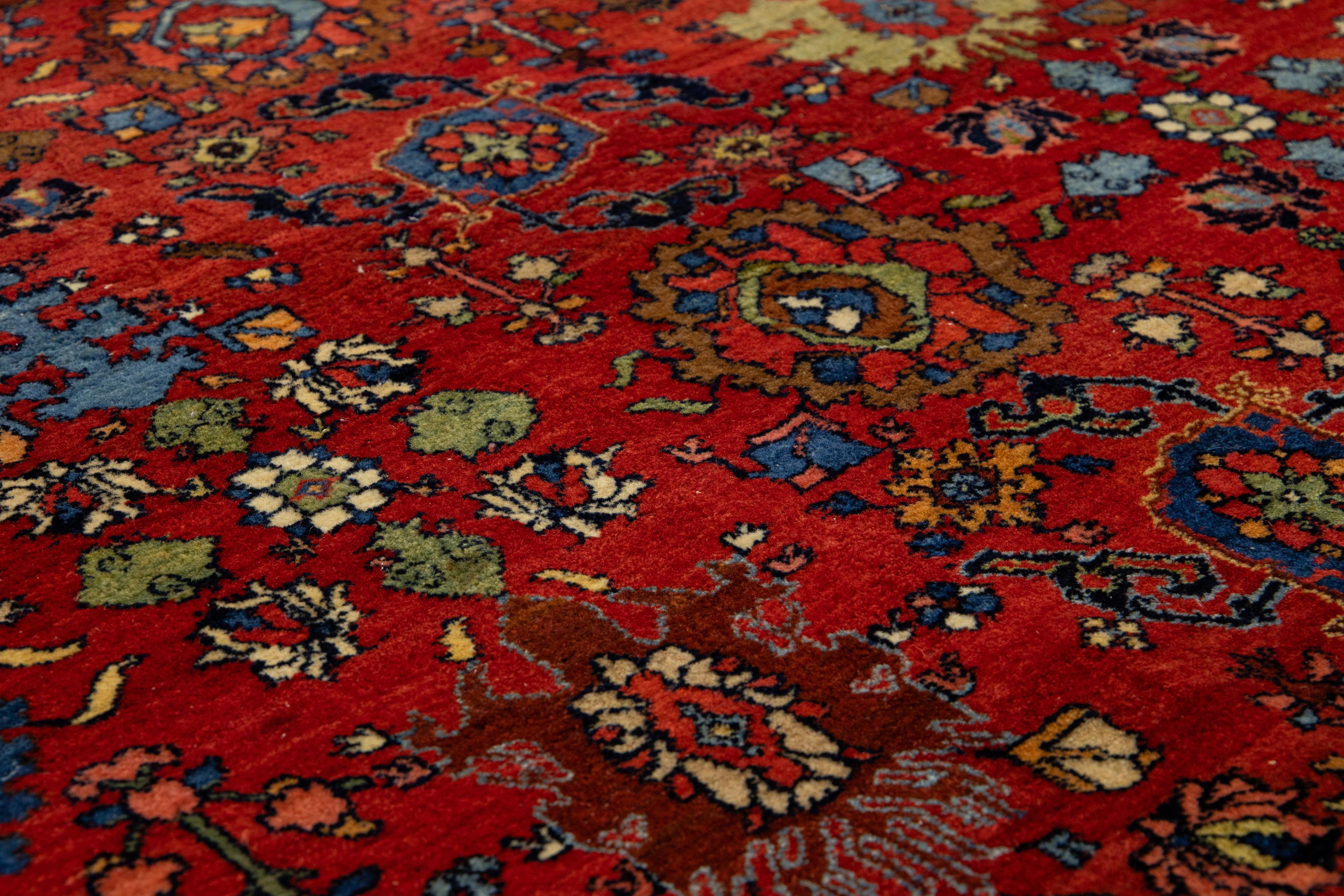 Tapis Bidjar rouge surdimensionné, fabriqué à la main, entièrement recouvert de laine, des années 1900 en vente 5
