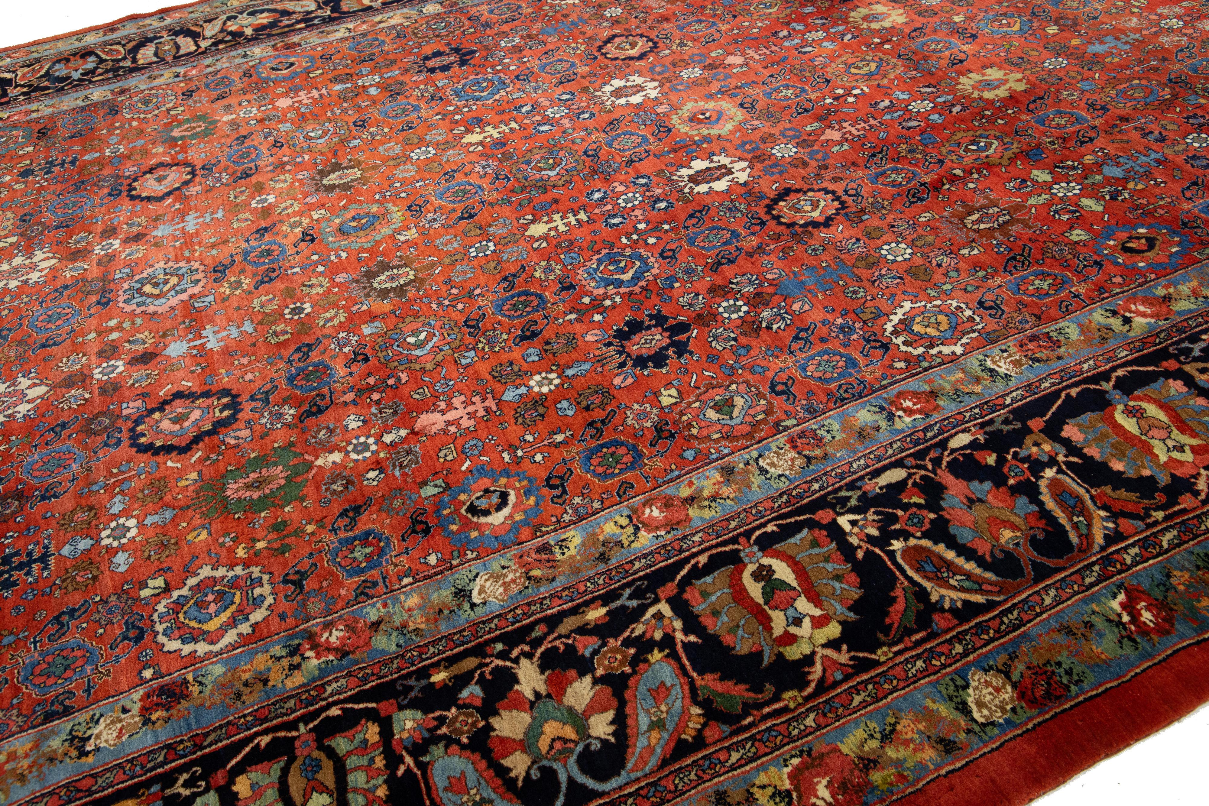 Perse Tapis Bidjar rouge surdimensionné, fabriqué à la main, entièrement recouvert de laine, des années 1900 en vente