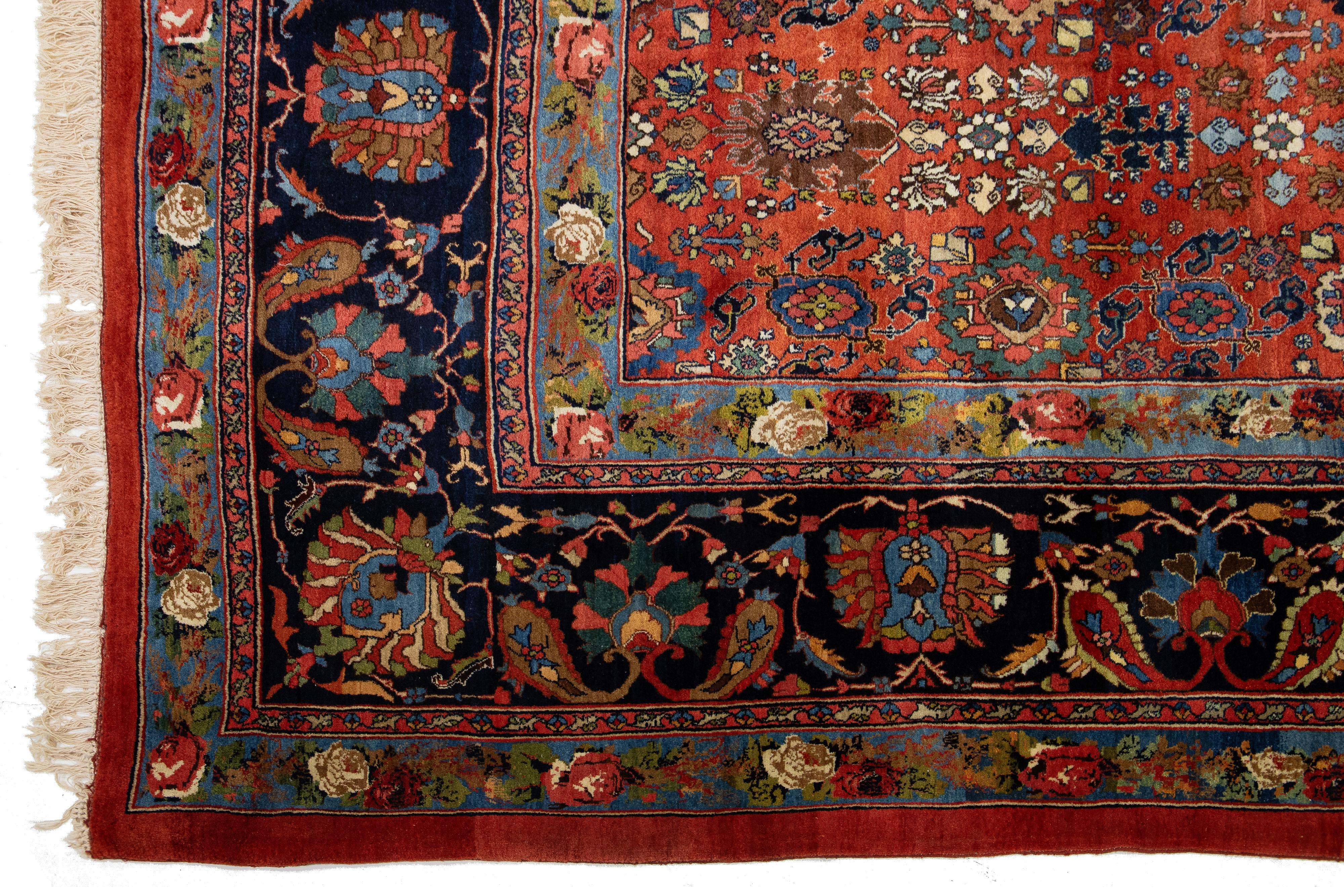 20ième siècle Tapis Bidjar rouge surdimensionné, fabriqué à la main, entièrement recouvert de laine, des années 1900 en vente