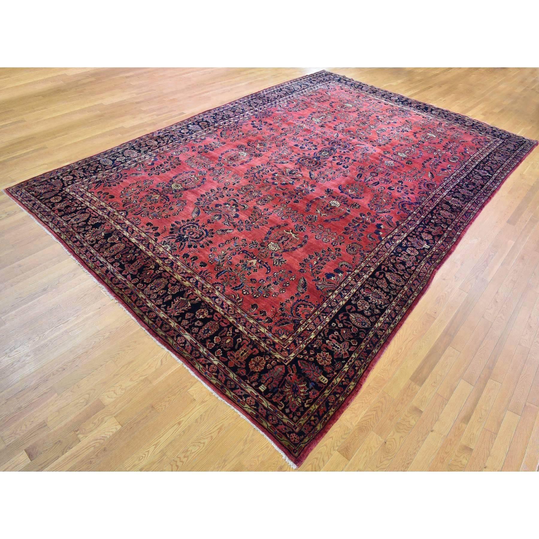 Sarouk Farahan Oversized Red Antique Persian Moharajan Sarouk Full Pile Hand Knotted Wool Rug For Sale