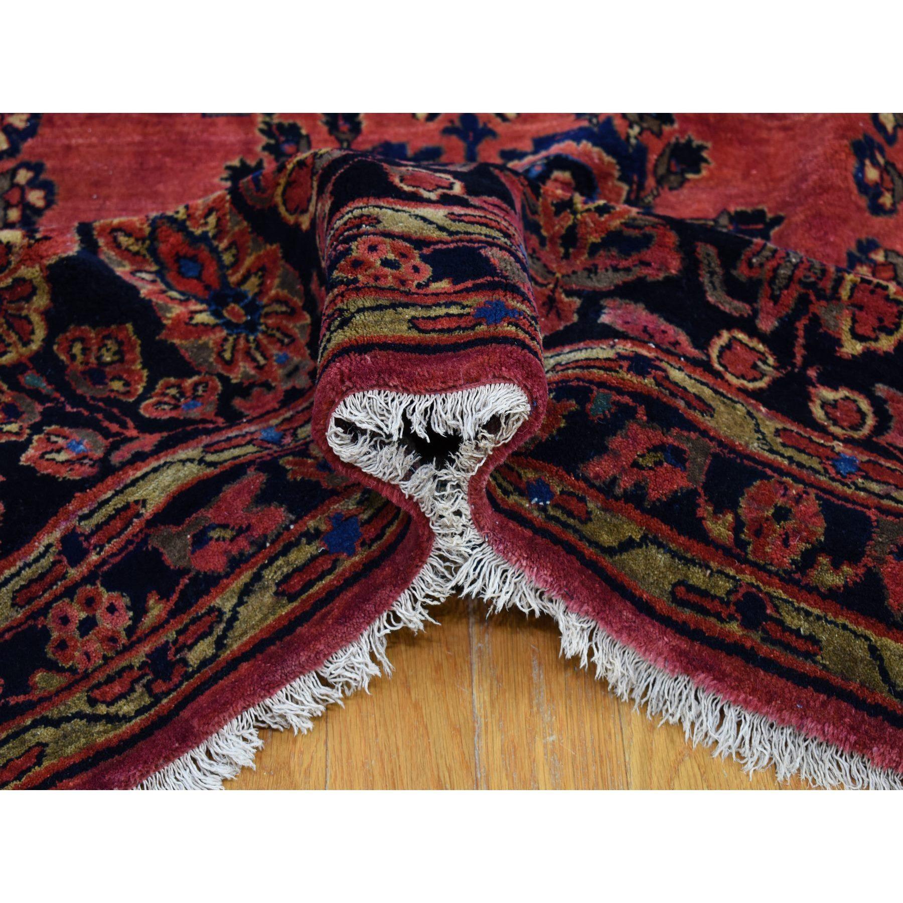 Oversized Red Antique Persian Moharajan Sarouk Full Pile Hand Knotted Wool Rug In Good Condition For Sale In Carlstadt, NJ