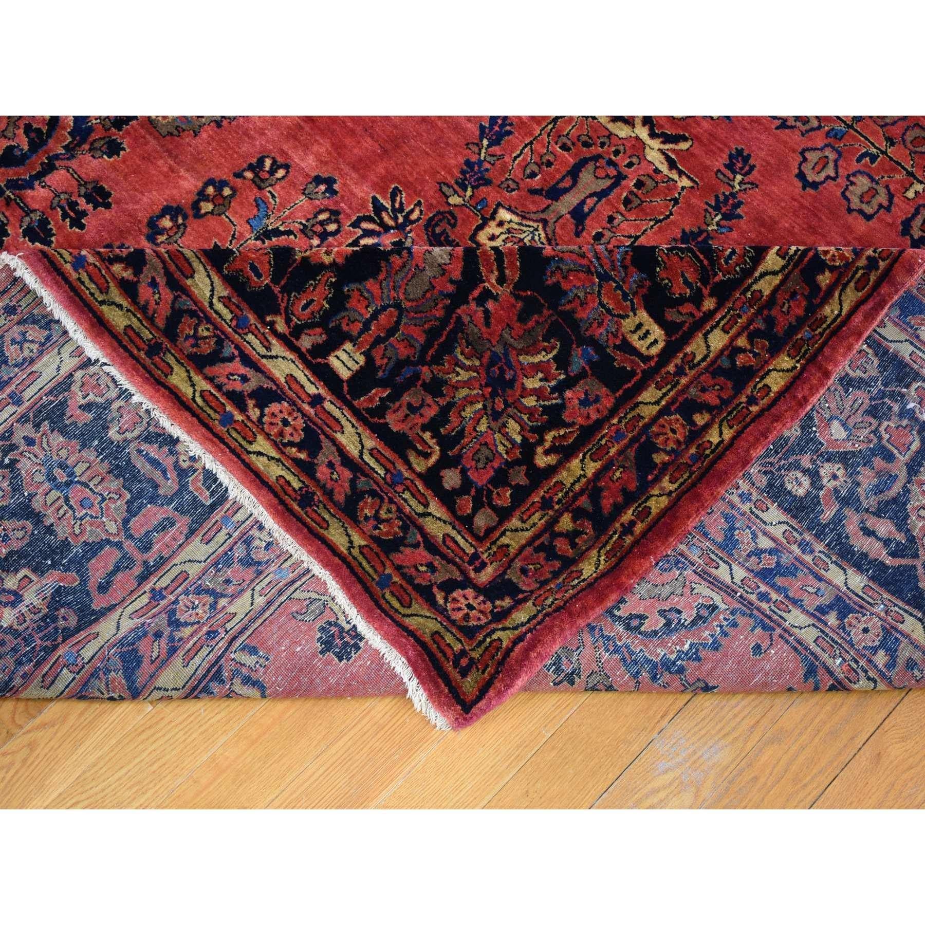 Early 20th Century Oversized Red Antique Persian Moharajan Sarouk Full Pile Hand Knotted Wool Rug For Sale