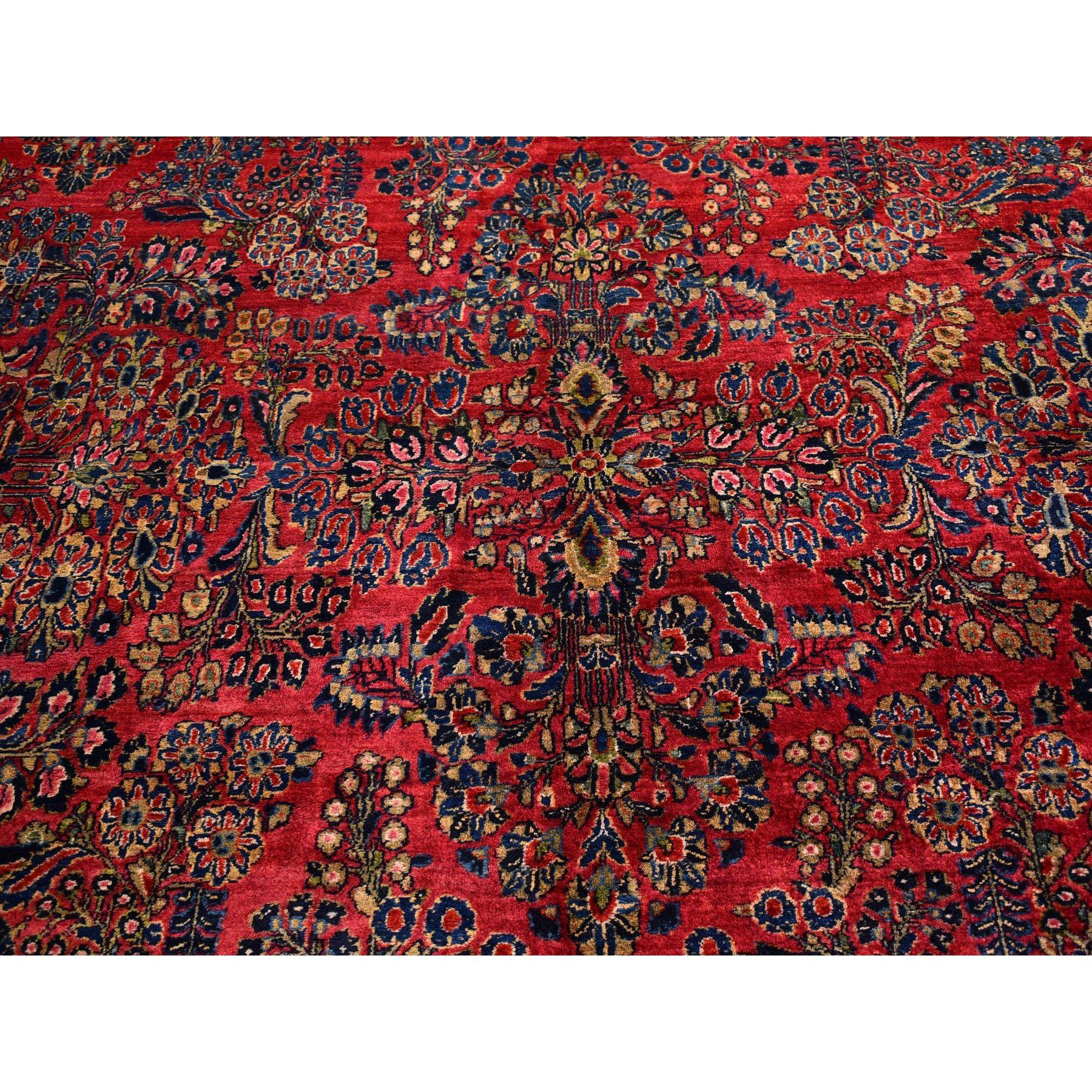 Hand-Knotted Oversized Red Antique Persian Sarouk Soft Wool Full Pile Hand Knotted Rug