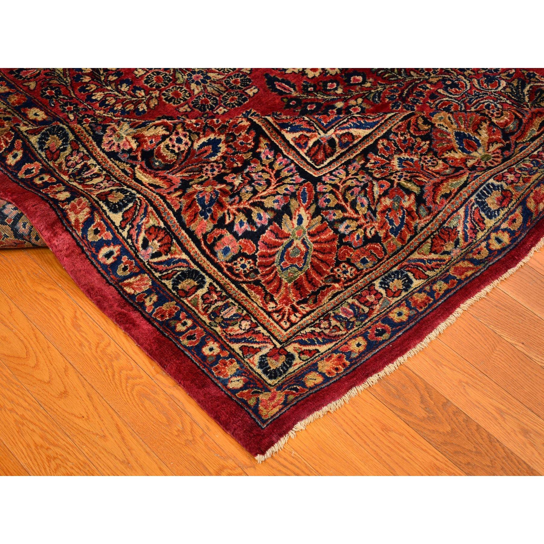 Early 20th Century Oversized Red Antique Persian Sarouk Soft Wool Full Pile Hand Knotted Rug