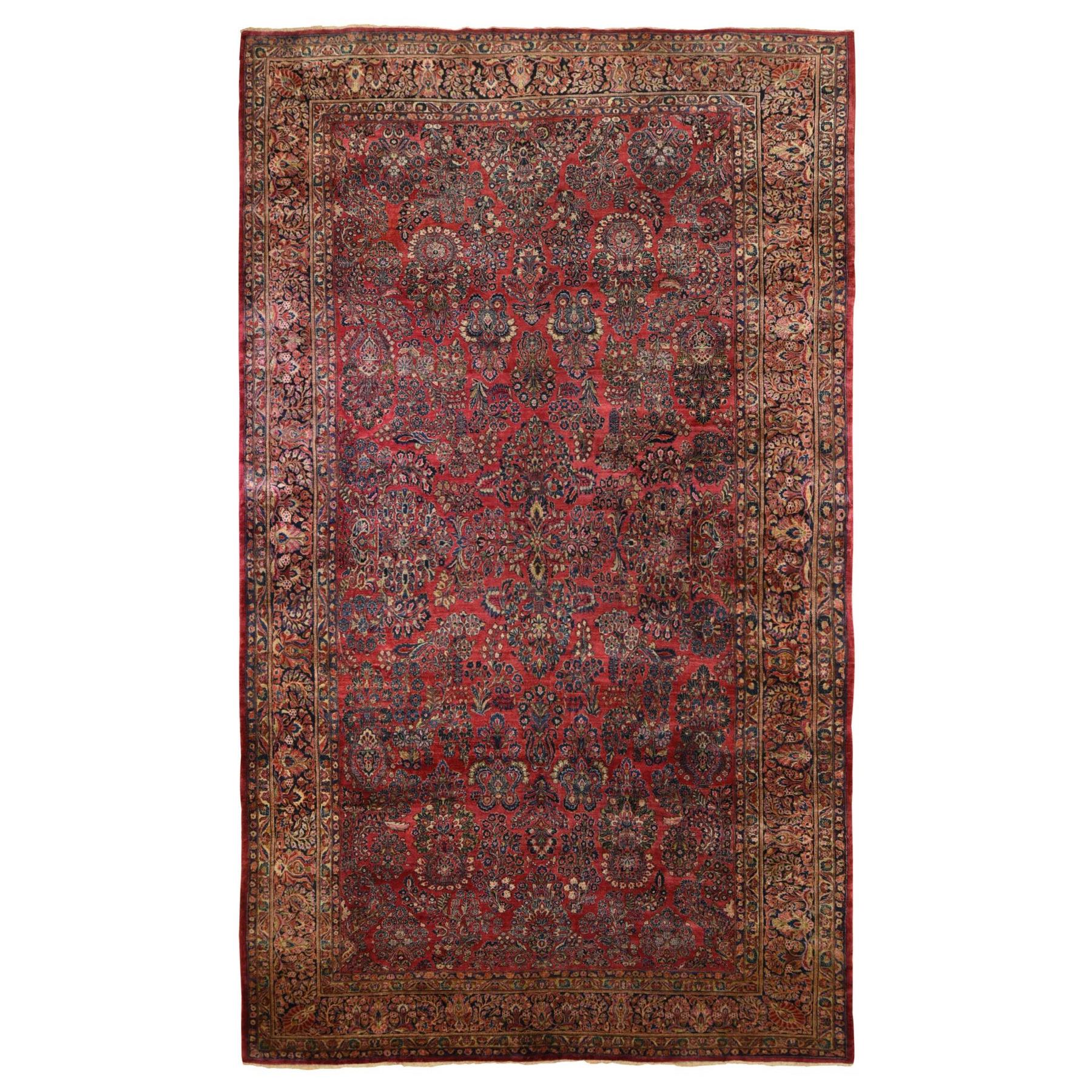 Oversized Red Antique Persian Sarouk Soft Wool Full Pile Hand Knotted Rug