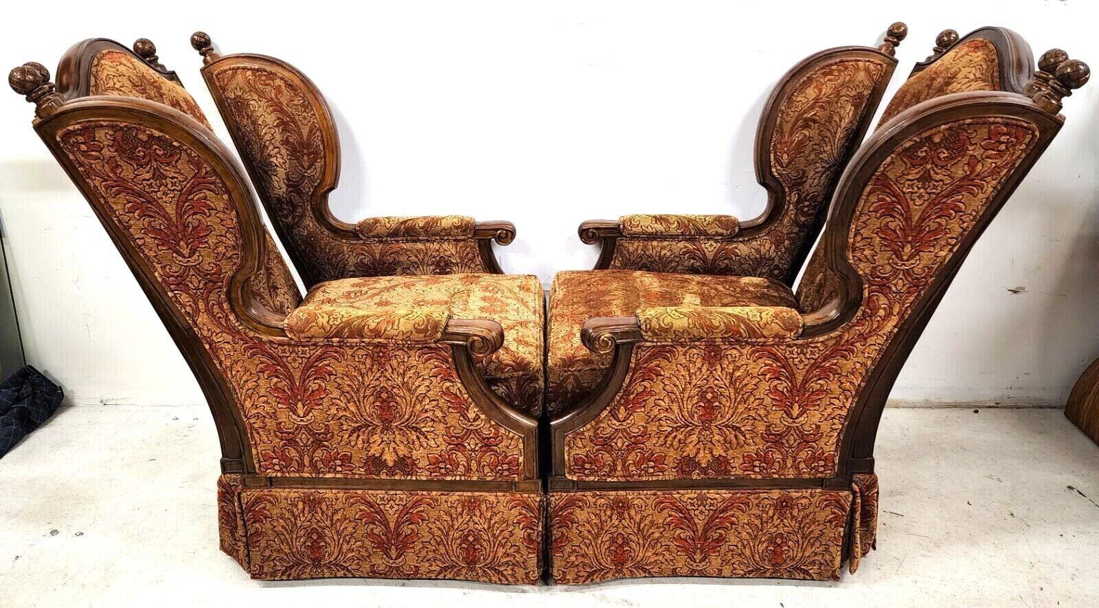 Offering One Of Our Recent Palm Beach Estate Fine Furniture Acquisitions Of An
Pair of Oversized Regal French Wingback Damask Armchairs by CENTURY FURNITURE
With heavy Cotton Damask fabric.

Approximate Measurements in Inches
48