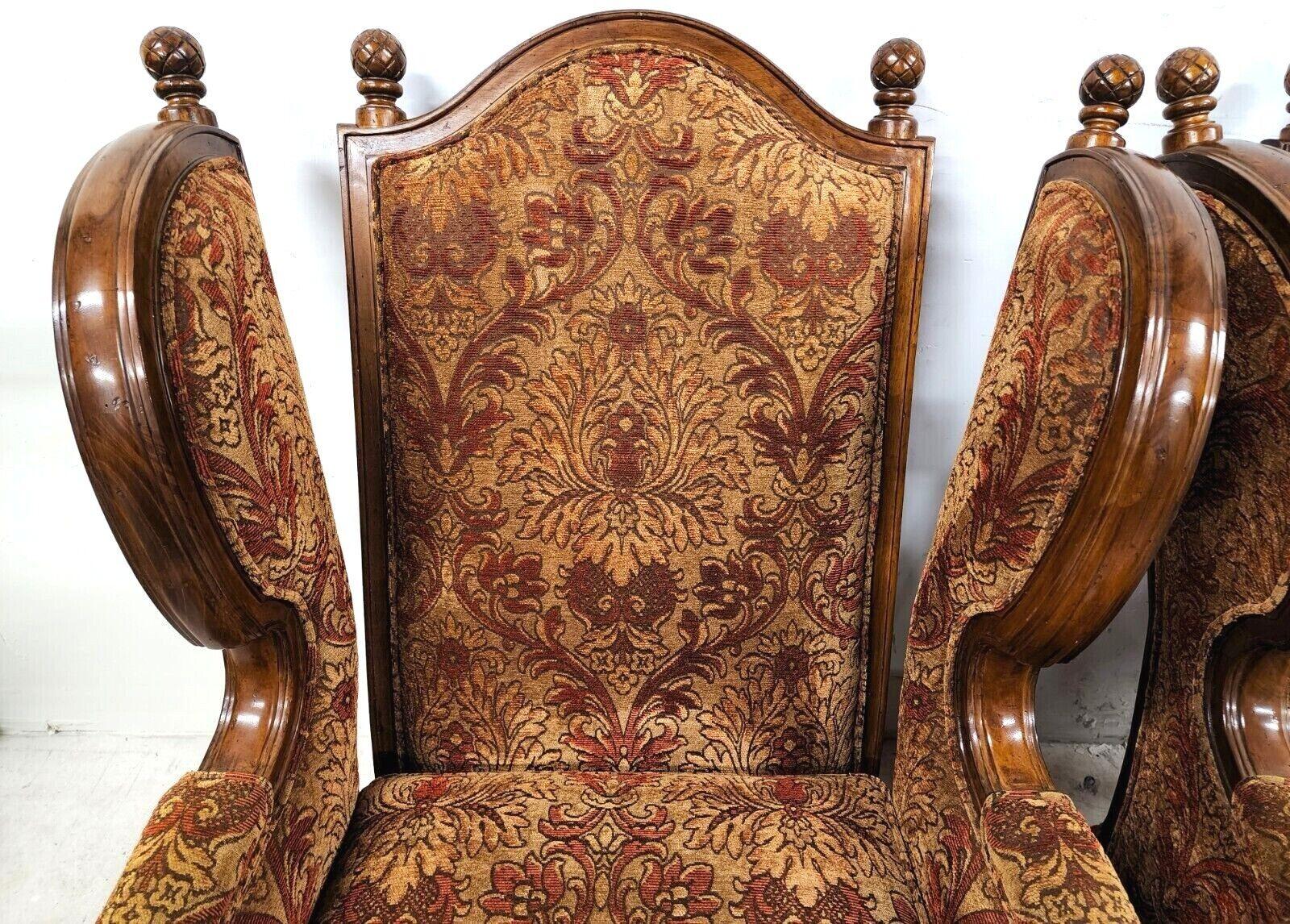 Damask Oversized Regal French Wingback Armchairs by Century Furniture For Sale