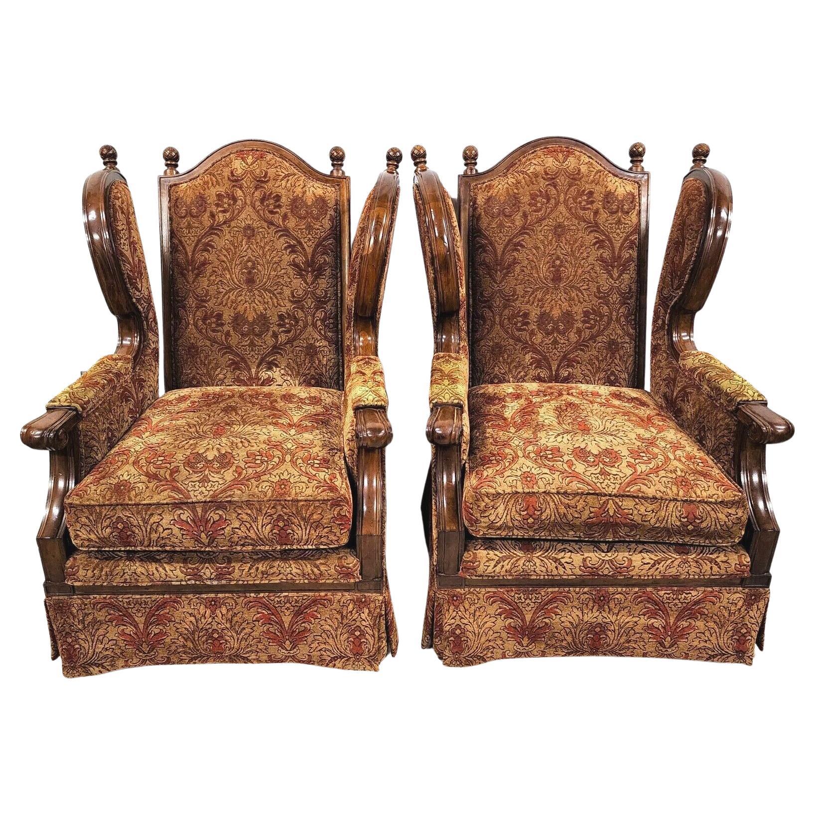 Oversized Regal French Wingback Armchairs by Century Furniture For Sale