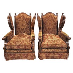 Oversized Regal French Wingback Armchairs by Century Furniture