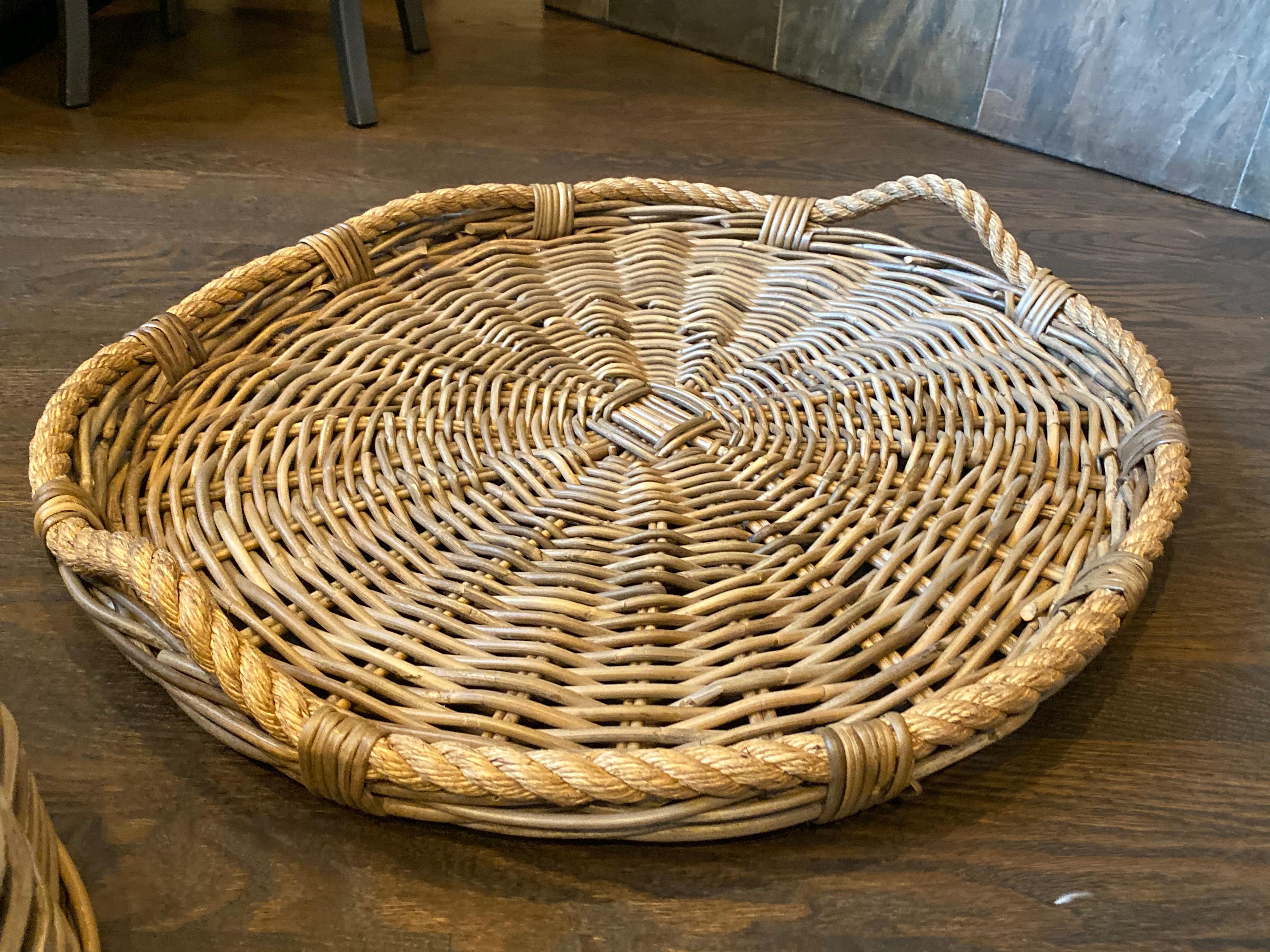 Oversized Restoration Hardware Rattan Tray and Cloche For Sale 1