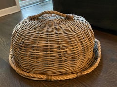 Oversized Restoration Hardware Rattan Tray and Cloche