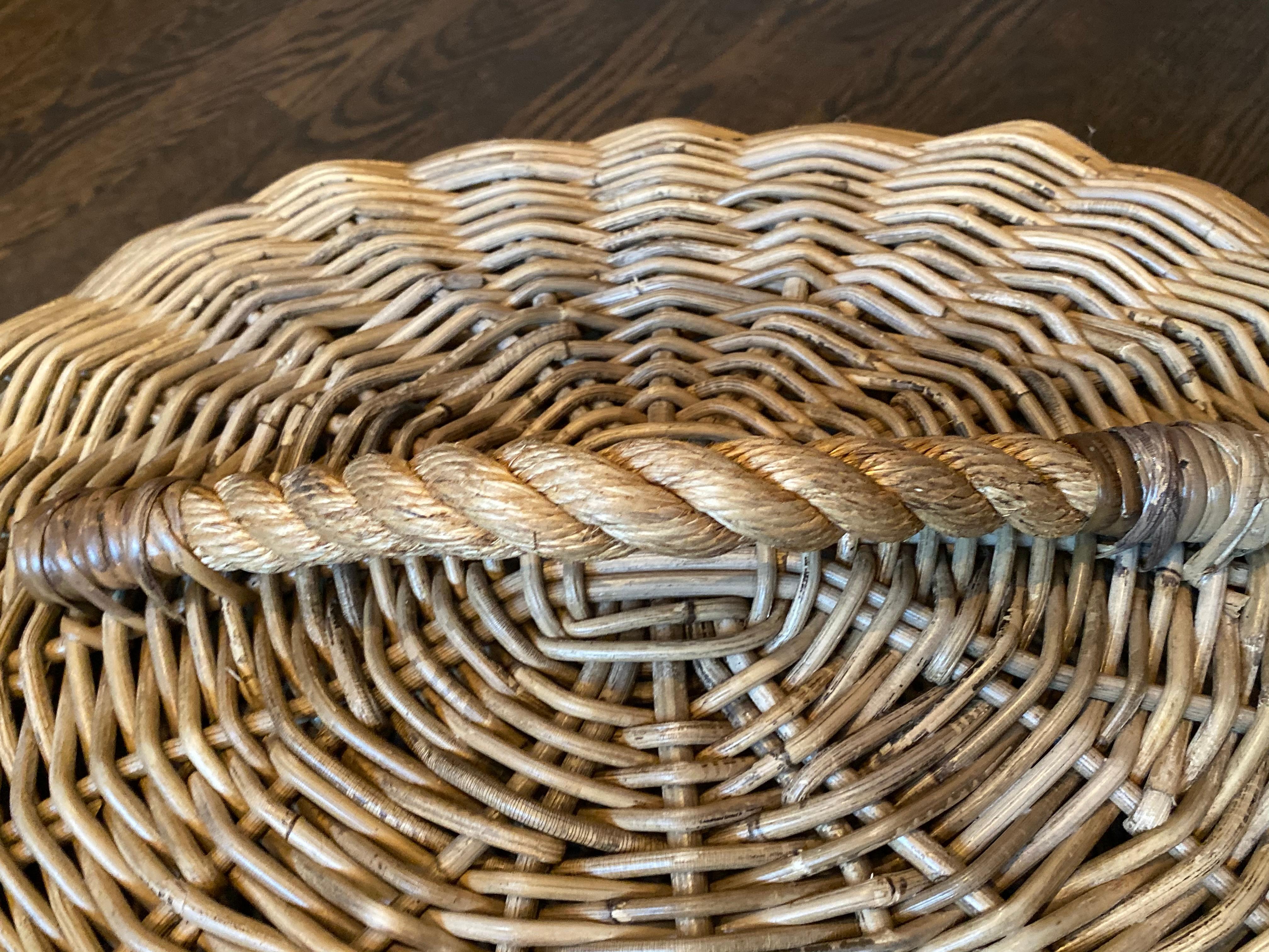 Hand-Crafted Oversized Restoration Hardware Rattan Tray and Cloche For Sale
