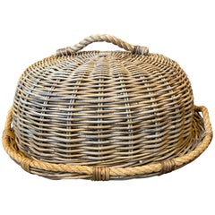 Used Oversized Restoration Hardware Rattan Tray and Cloche