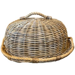 Oversized Restoration Hardware Rattan Tray and Cloche