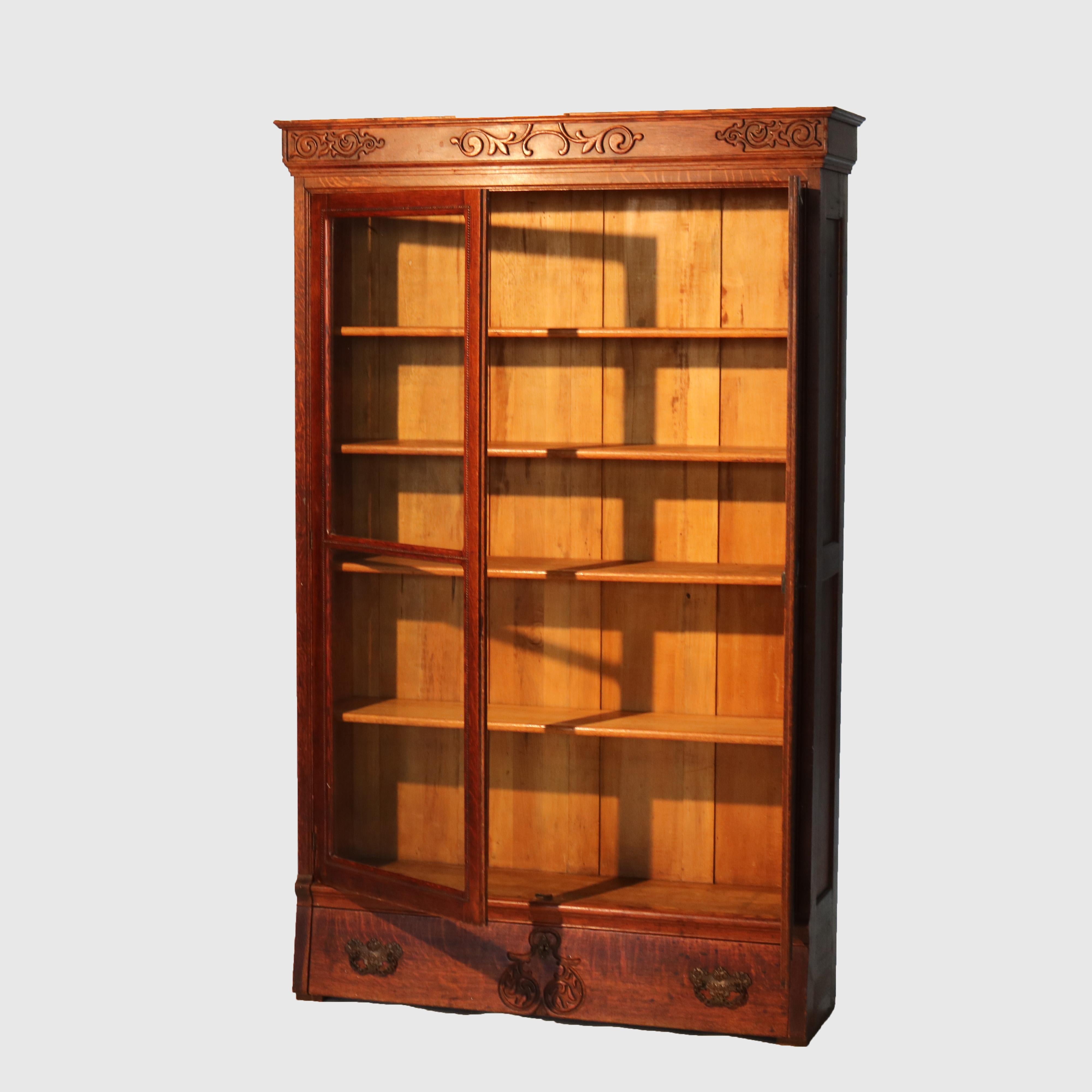 Bibliothèque surdimensionnée en chêne sculpté RJ Horner à deux portes et un tiroir vers 1910 en vente 3