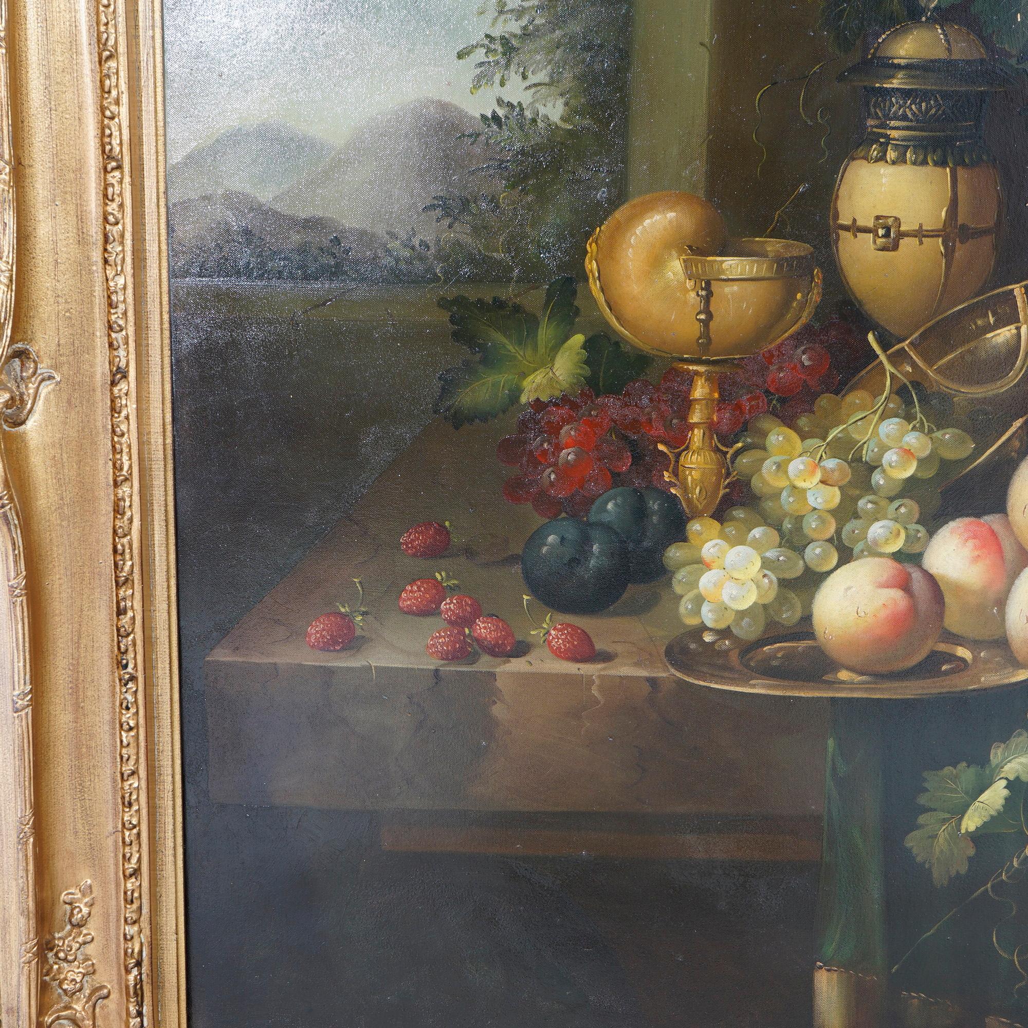 Oversized Roesen School Fruit Still Life Oil on Canvas Painting 20th C For Sale 4
