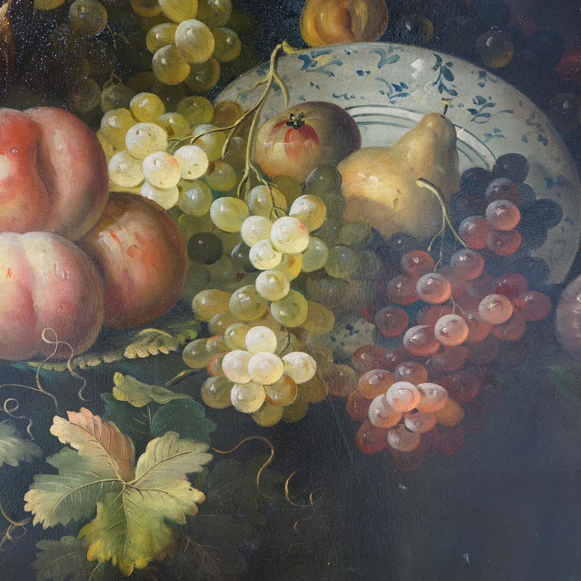Hand-Painted Oversized Roesen School Fruit Still Life Oil on Canvas Painting 20th C For Sale