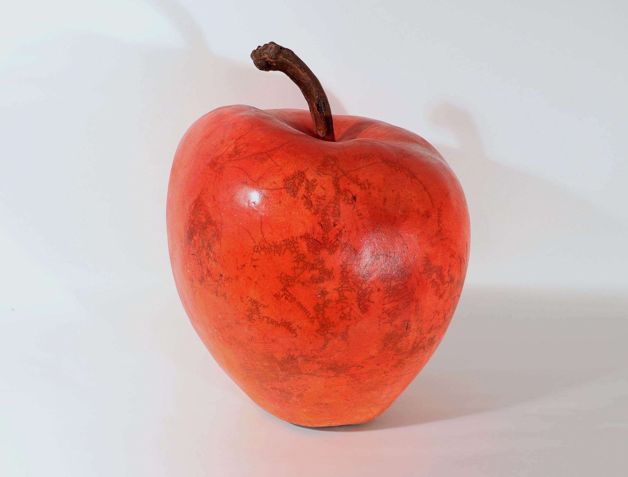 Oversized Roku Pottery Sculpture of an Apple by Renzo Faggioll In Good Condition For Sale In Downingtown, PA