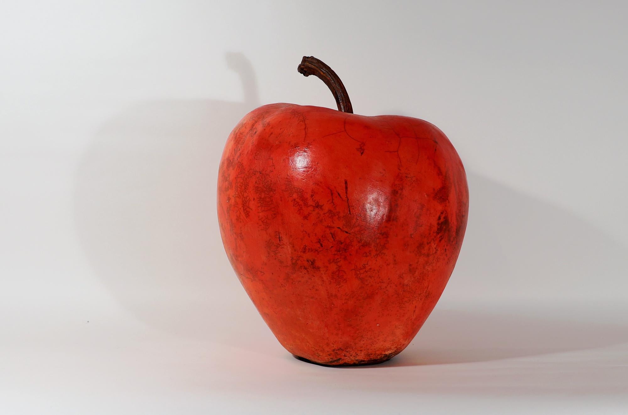 Ceramic Oversized Roku Pottery Sculpture of an Apple by Renzo Faggioll For Sale