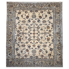 Oversized Room Size Persian Kashan in All Over Pattern in  Ivory, Tan, Blue