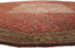 Oversized Round Antique Persian Sultanabad Rug, Hotel Lobby Size Carpet