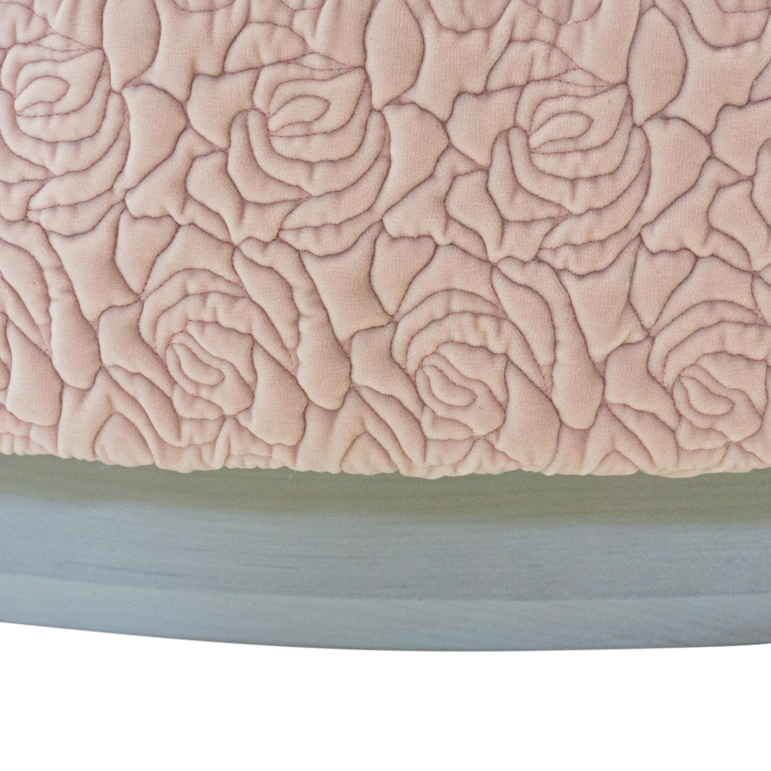 Oversized Round Lounge with Light Pink Quilted Rose Upholstery, Customizable For Sale 11