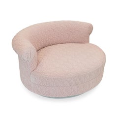 Oversized Round Lounge with Light Pink Quilted Rose Upholstery, Customizable