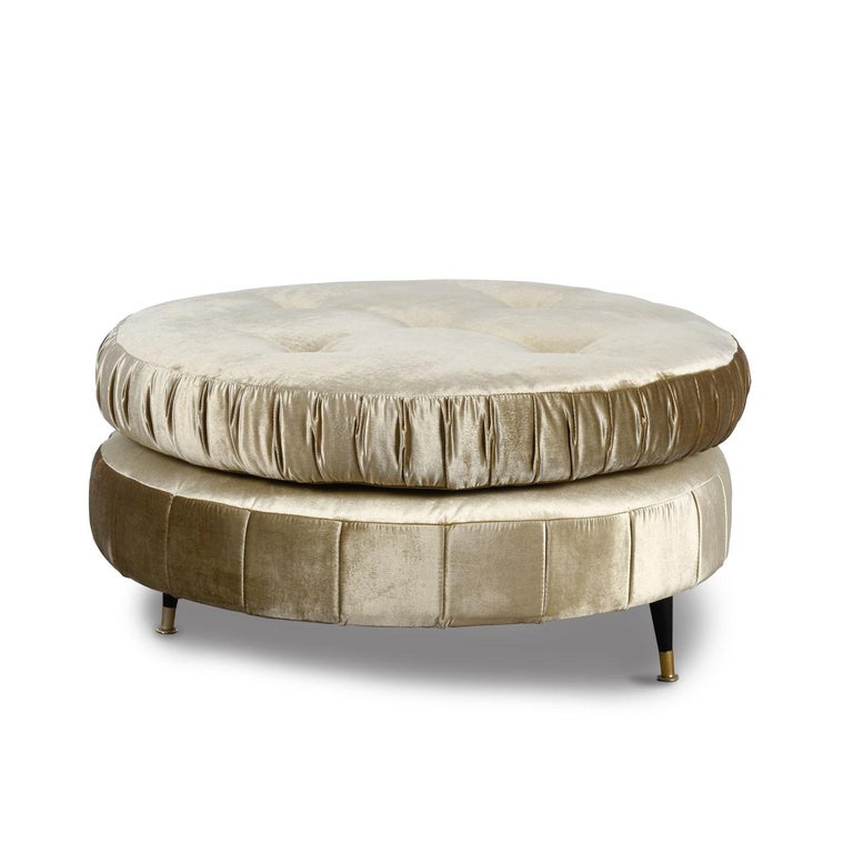 Oversized Round Mid Century Modern Pouf Ottoman In Champagne Velvet For Sale At 1stdibs