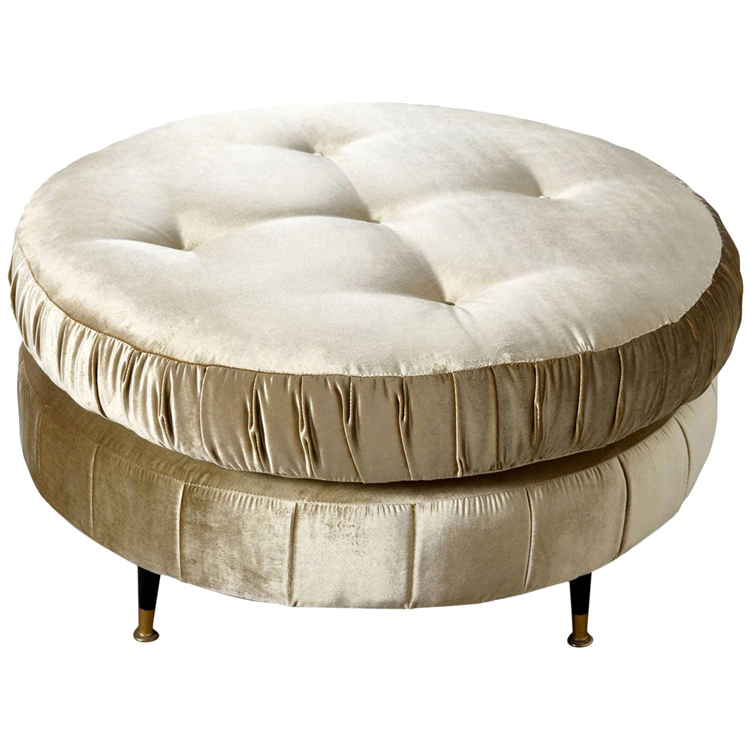 Oversized Round Mid-Century Modern Pouf Ottoman in Champagne Velvet at ...