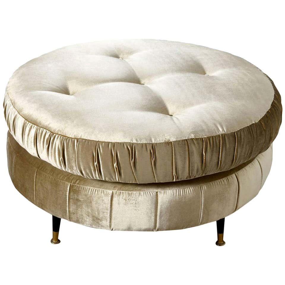 Oversized Round Mid-Century Modern Pouf Ottoman in Champagne Velvet at ...