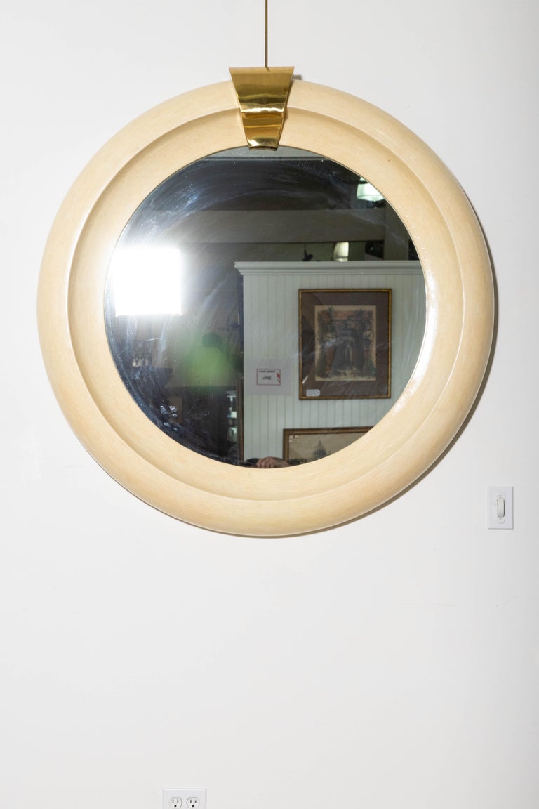 Oversized Round Mirror Tesated Bone And Brass