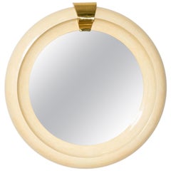 Oversized Round Mirror Tessellated Bone and Brass