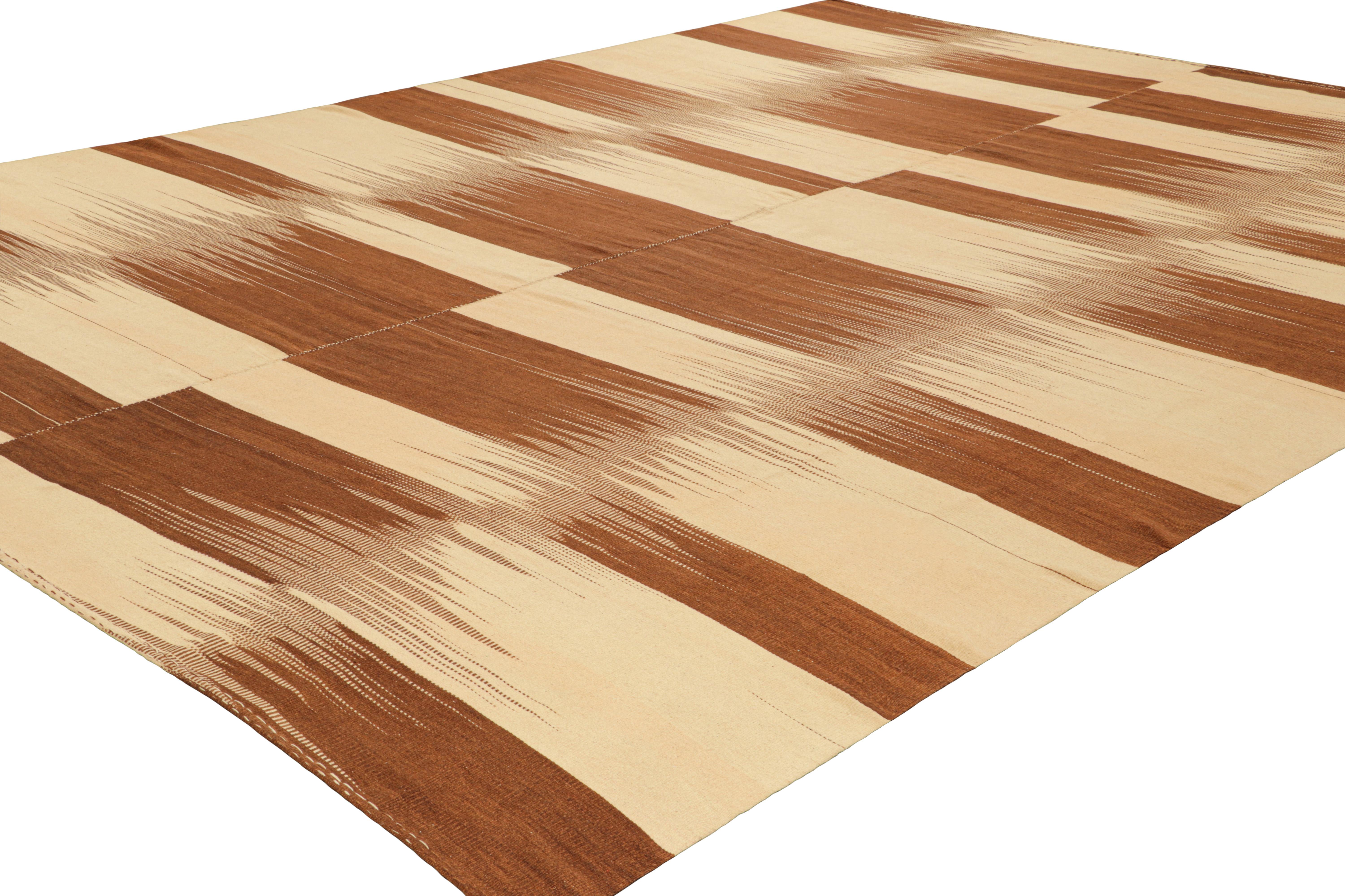 Turkish Oversized Rug & Kilim’s Contemporary Kilim in Beige & Brown Stripes & Patterns For Sale