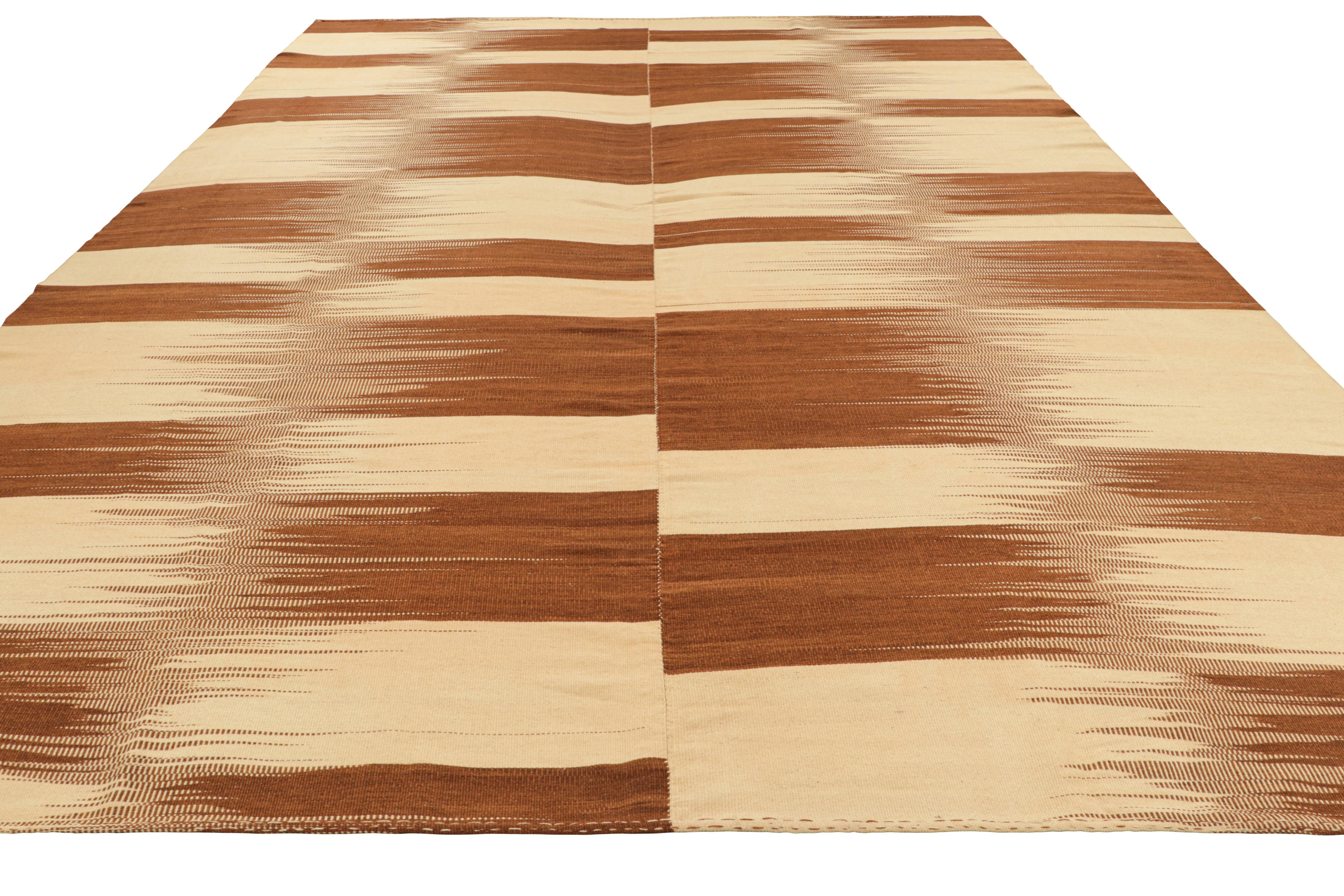 Hand-Woven Oversized Rug & Kilim’s Contemporary Kilim in Beige & Brown Stripes & Patterns For Sale