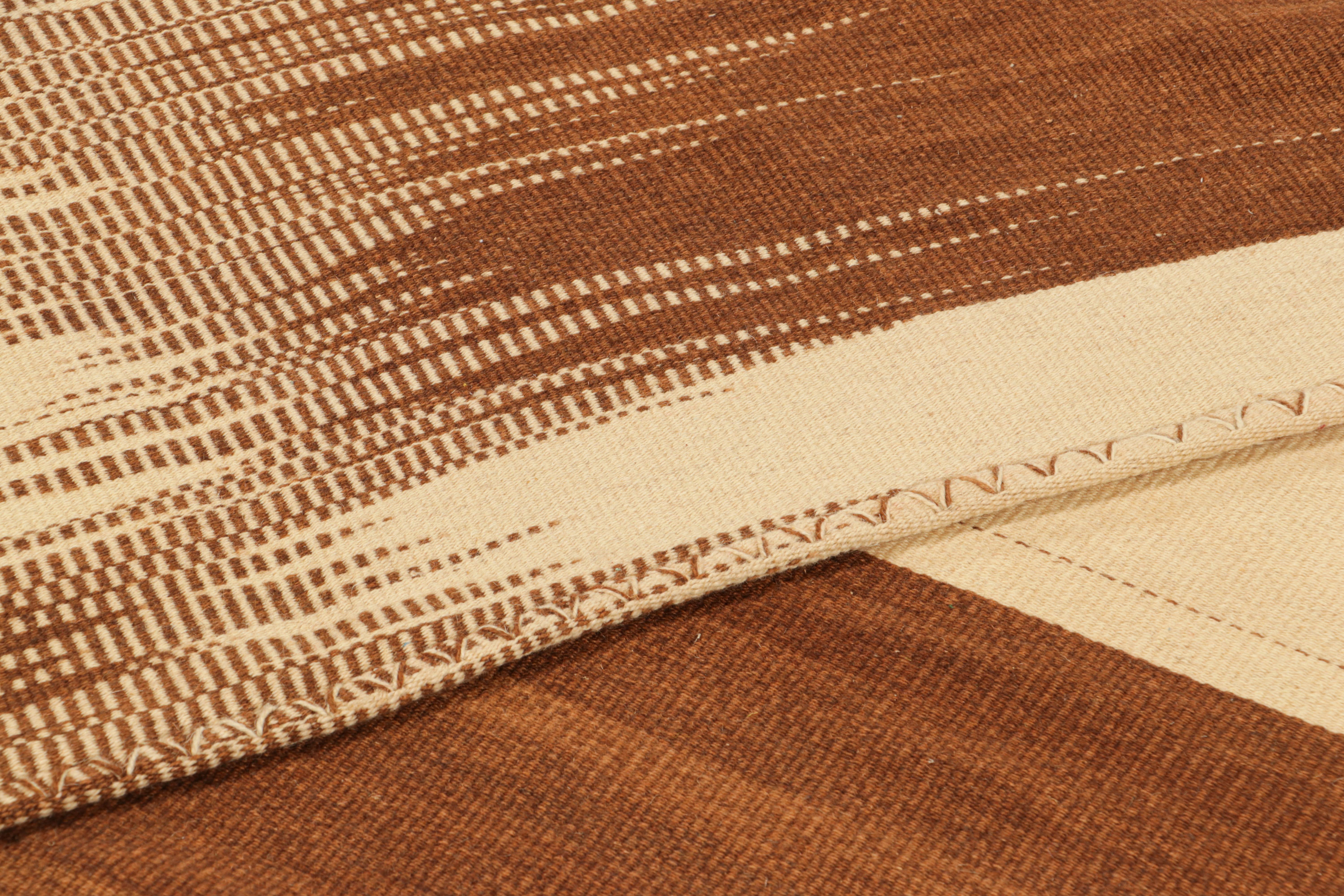 Wool Oversized Rug & Kilim’s Contemporary Kilim in Beige & Brown Stripes & Patterns For Sale
