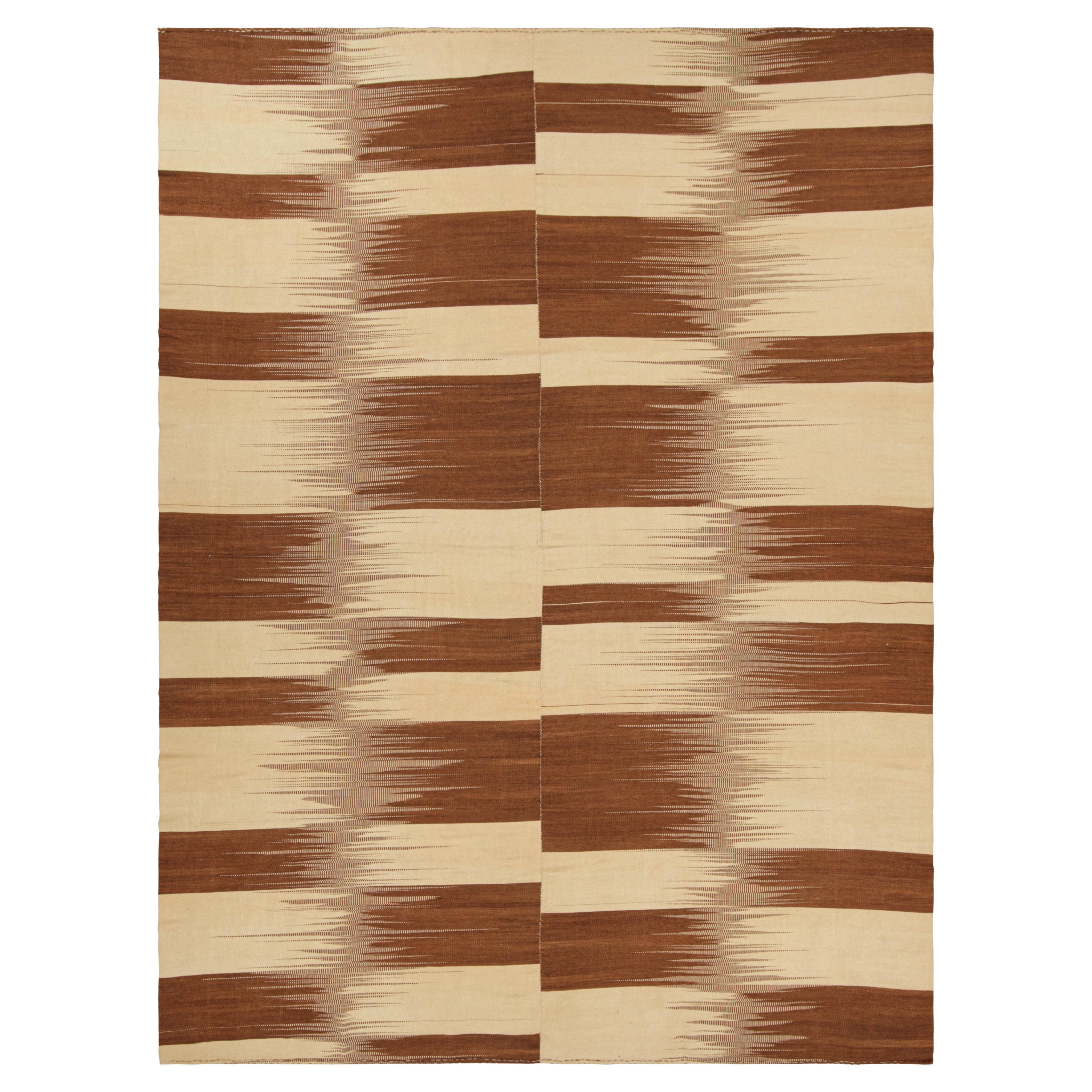 Oversized Rug & Kilim’s Contemporary Kilim in Beige & Brown Stripes & Patterns