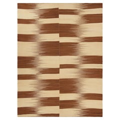Oversized Rug & Kilim’s Contemporary Kilim in Beige & Brown Stripes & Patterns
