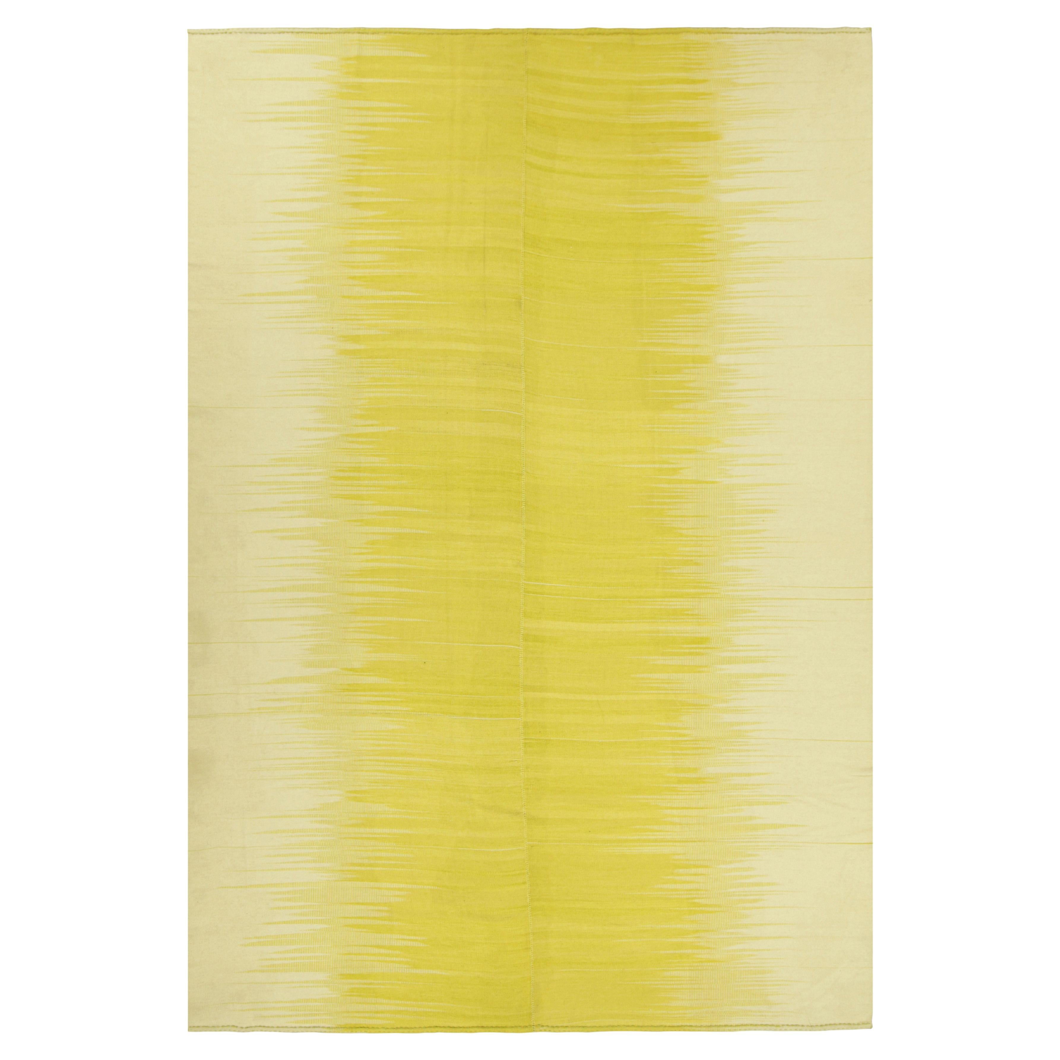 Oversized Rug & Kilim’s Contemporary Kilim in Beige & Yellow Stripes & Patterns