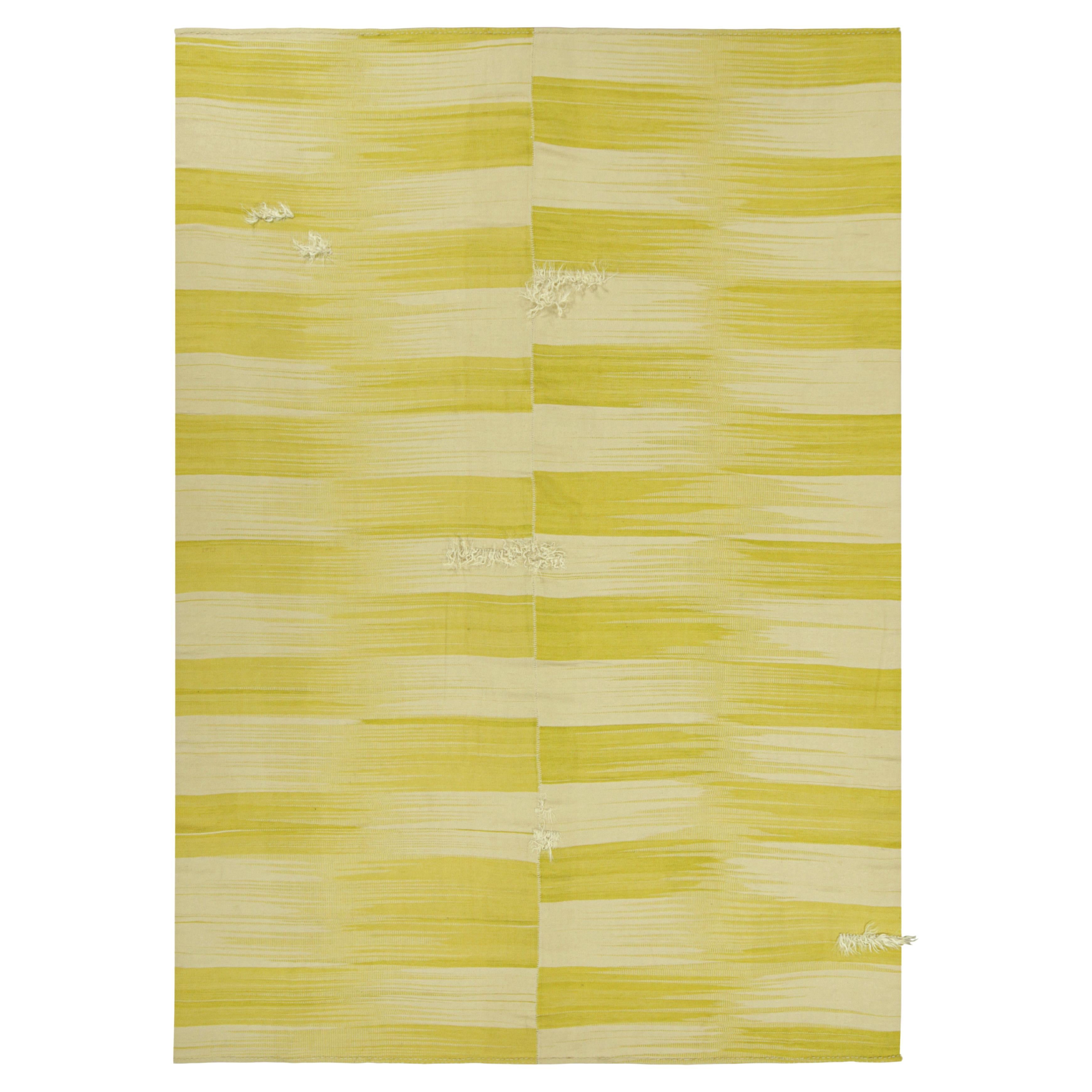 Oversized Rug & Kilim’s Contemporary Kilim in Beige & Yellow Stripes & Patterns