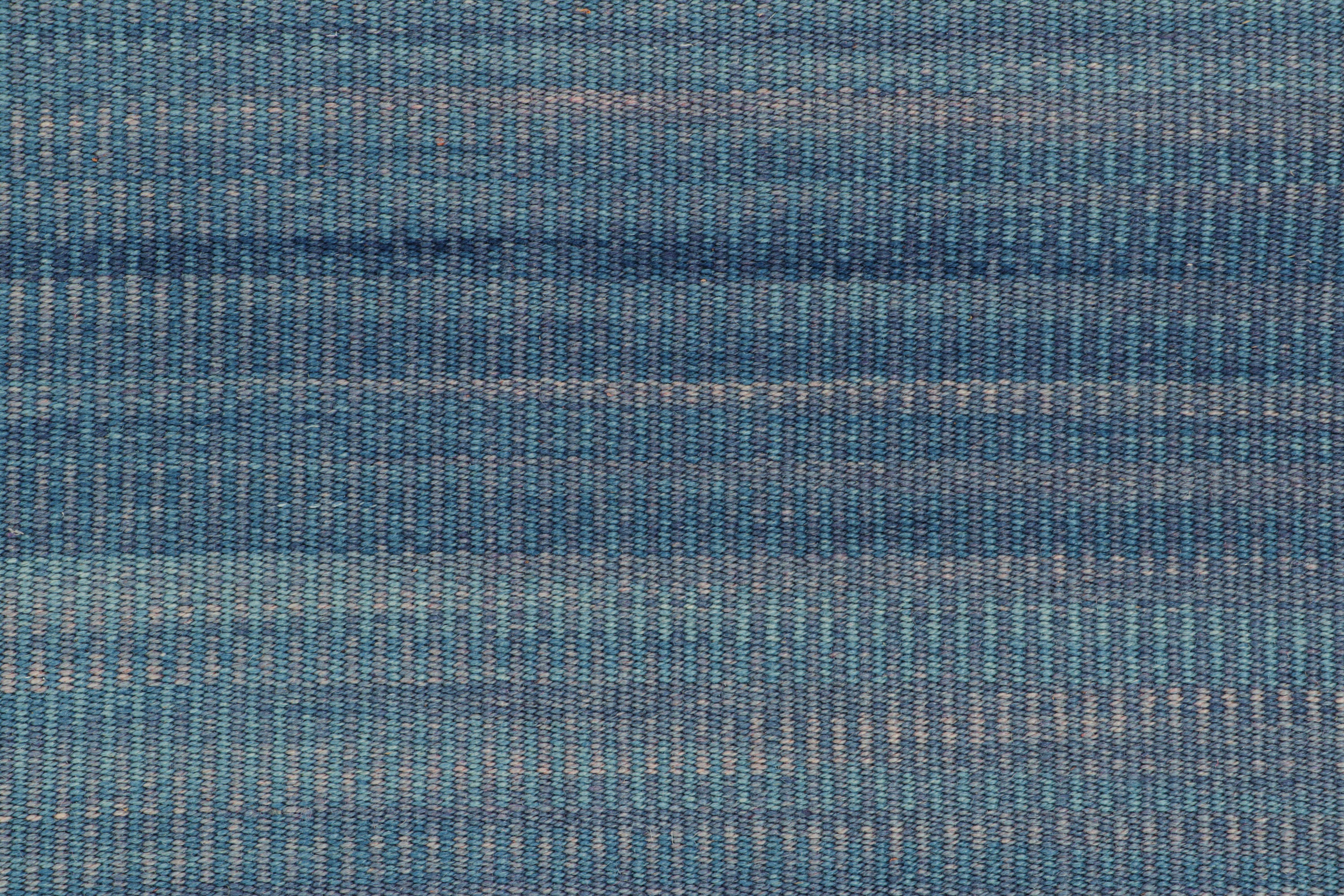 Modern Oversized Rug & Kilim’s Contemporary Kilim in Blue Stripes & Geometric Pattern For Sale