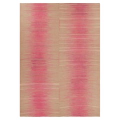 Oversized Rug & Kilim’s Contemporary Kilim in Brown & Pink Stripes & Patterns